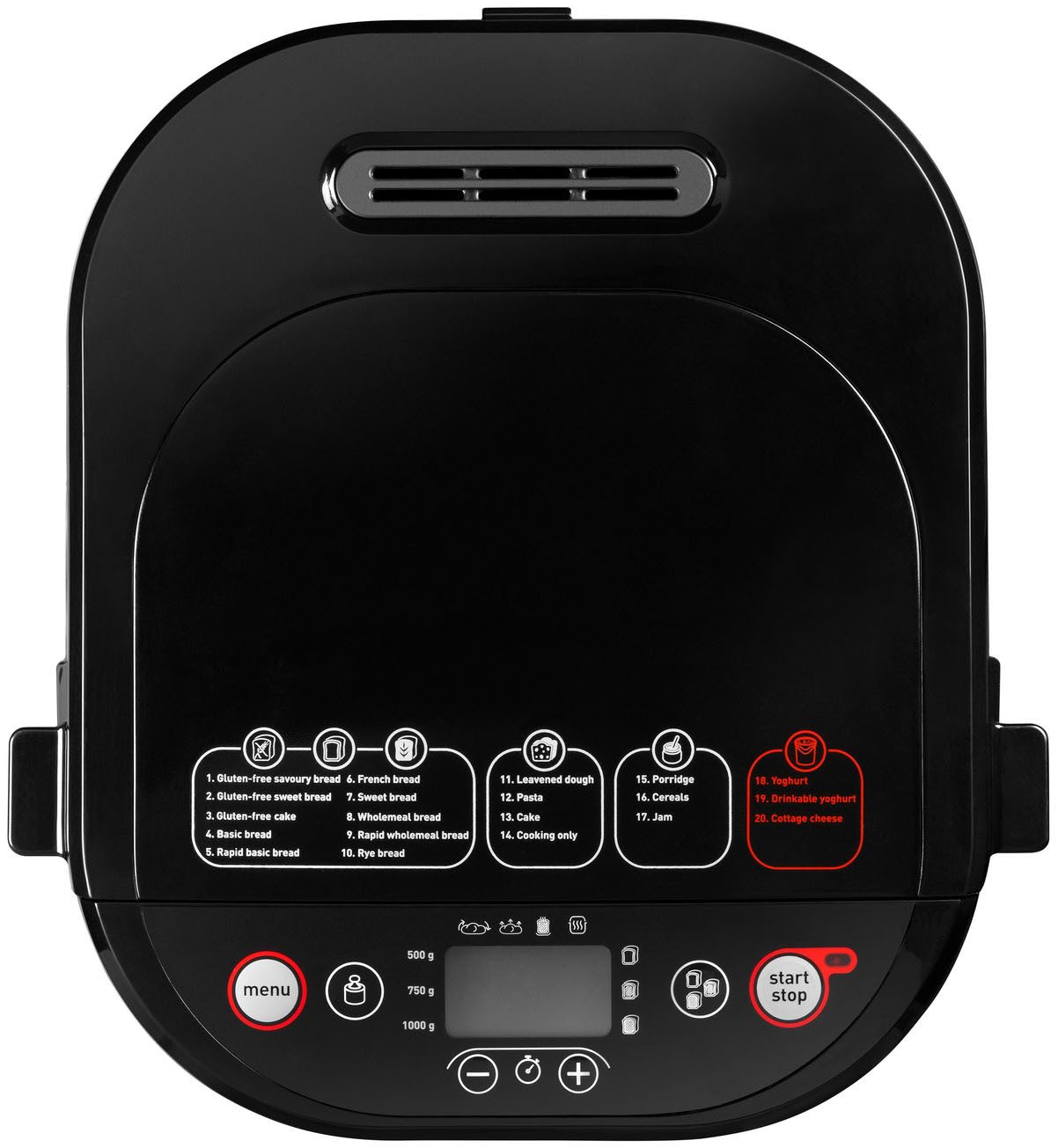 Tefal Brotbackautomat Pain & Délices, 20 Backprogramme, 3 Brotgrößen und Bräunungsgrade, 20 Programme, 610 W, auch für Pizza-/Nudel-/Kuchenteig, antihaftbeschichtete Form, PF240E