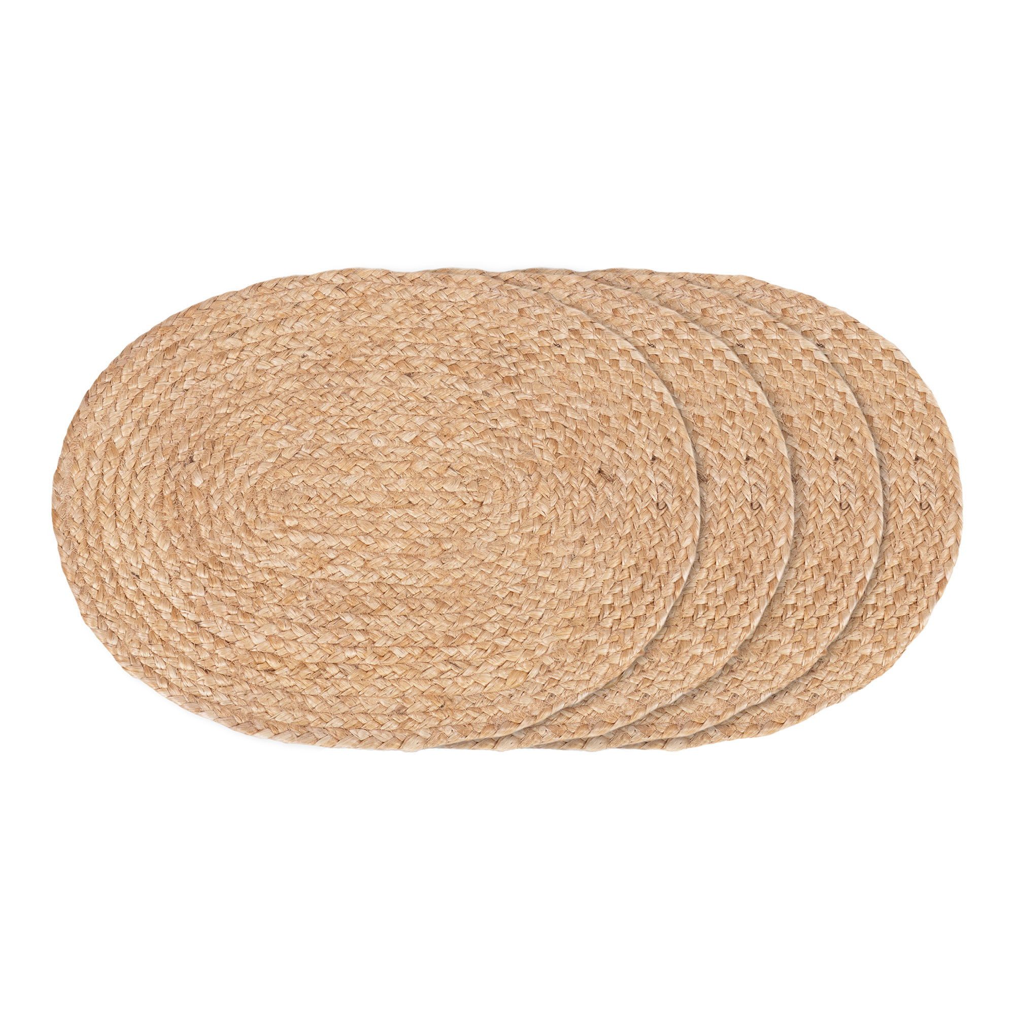 tinkaro Platzset geflochtene Jute oval 35x45 cm Natur 4er-Set, (1-St), Ovales Dækkeservietten-Set zum Schutz der Tischoberfläche im Esszimmer