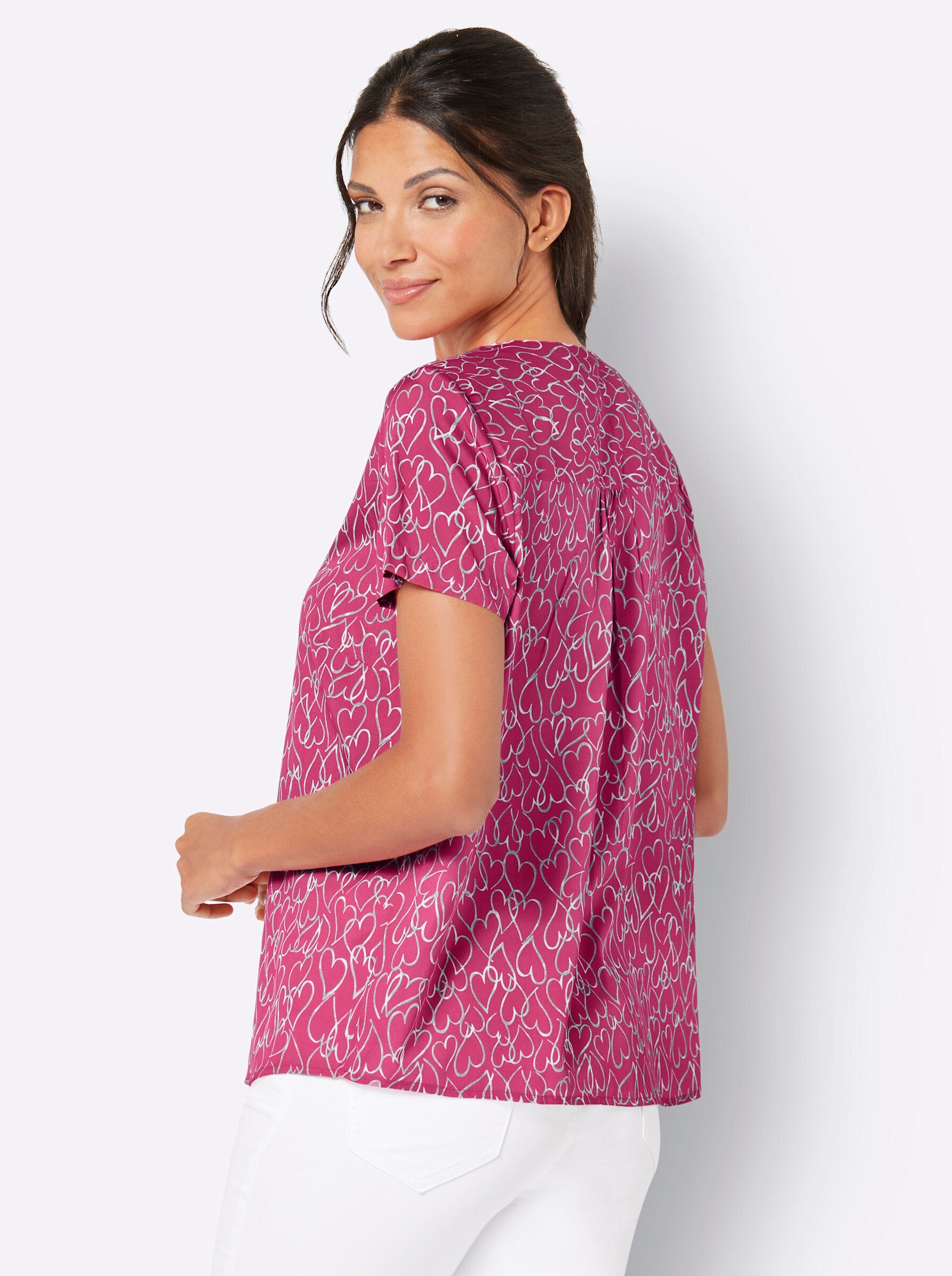 Sieh an! Klassische pink-ecru-bedruckt Bluse