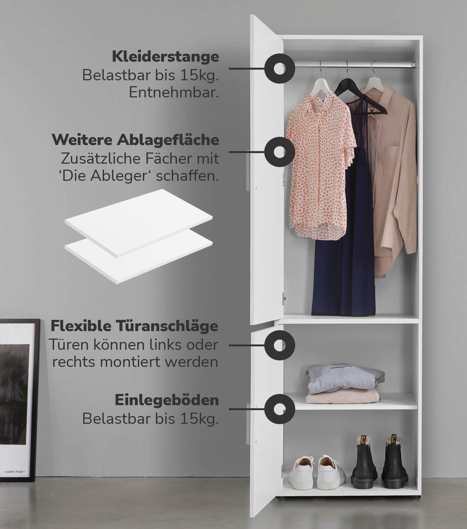 mokebo Kleiderschrank Türig | mit Fächern) Grenzenlose Garderobenschrank, in Weiß Schrank Weiß (2- Weiß klein Schlafzimmerschrank oder Der