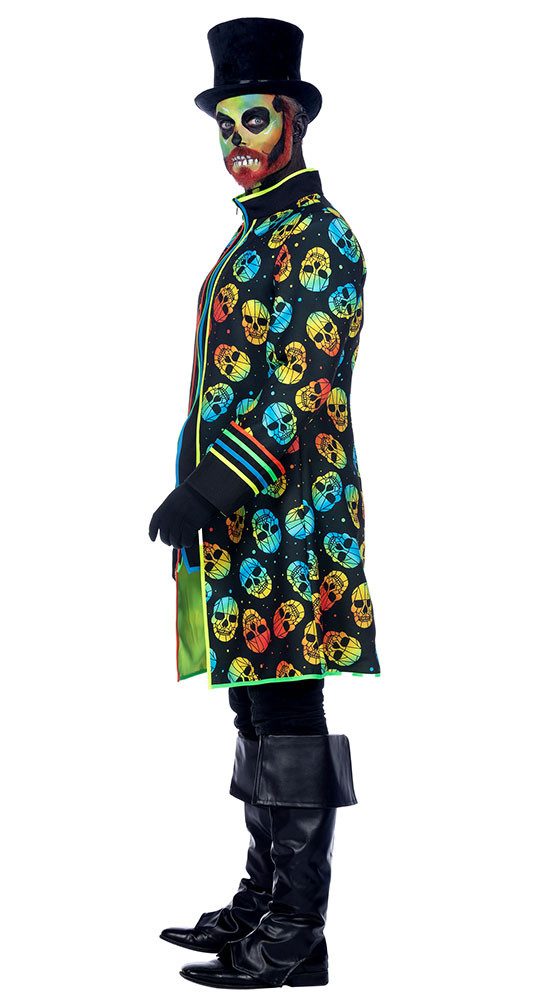 Karneval-Klamotten Kostüm La Catrina Tag der Toten Herrenkostüm Jacke Neon, Dia de los Muertos Männer Halloweenkostüm Totenkopf Jacke Karneval