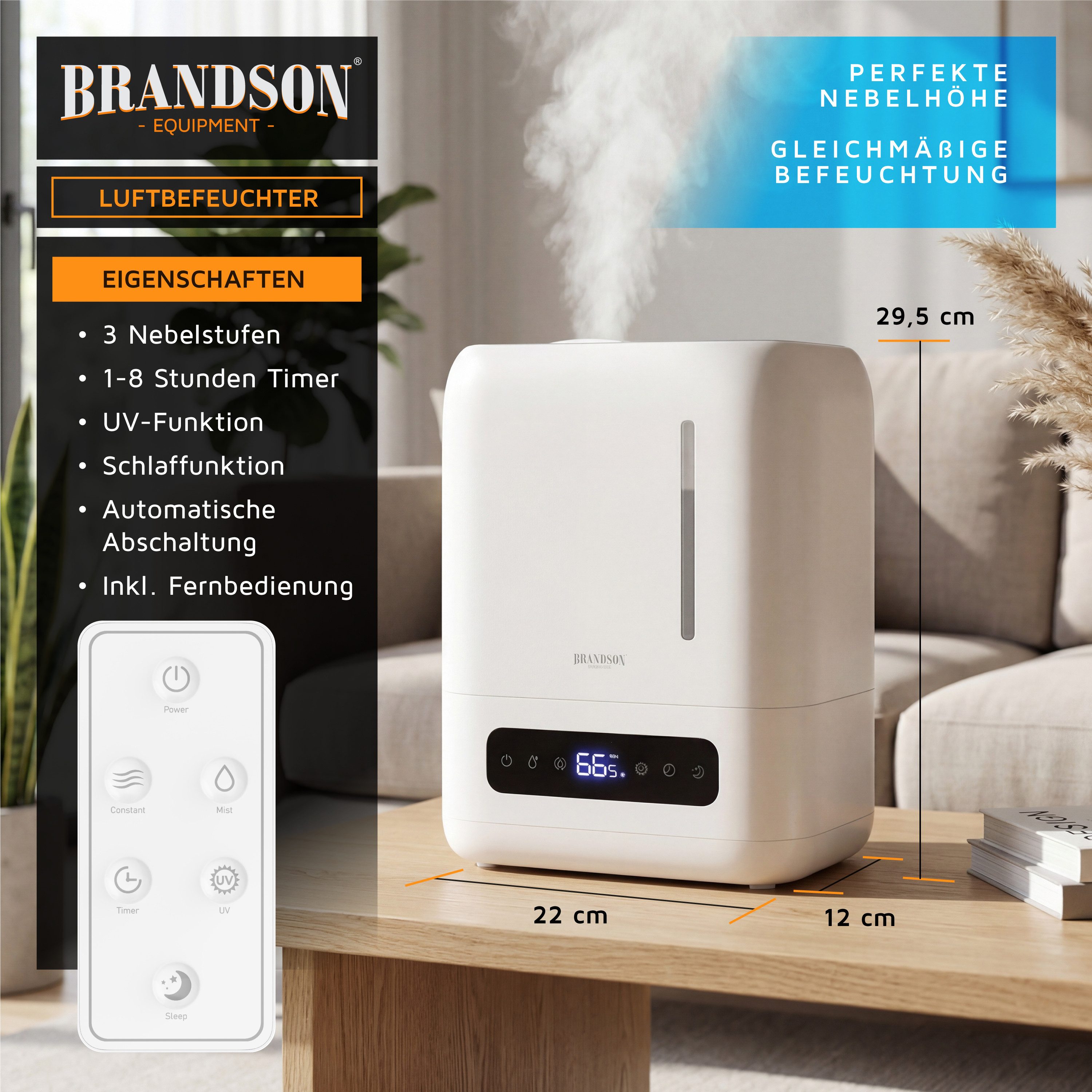 Brandson Luftbefeuchter 4 Liter mit Fernbedienung, Ultraschall, Digital Dis günstig online kaufen