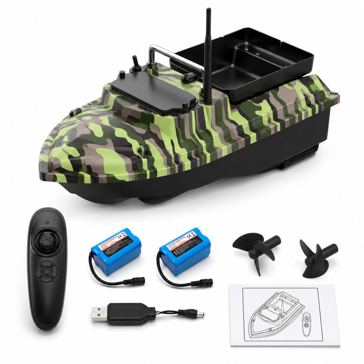 Tekoo RC-Boot Futterboot Köderboot 2kg Zuladung 8h Akkulaufzeit 500m Reichweite (Set, Komplett-Set), 500m Reichweite, 2kg Tragkraft, Tempomat-Funktion, 8h Laufzeit