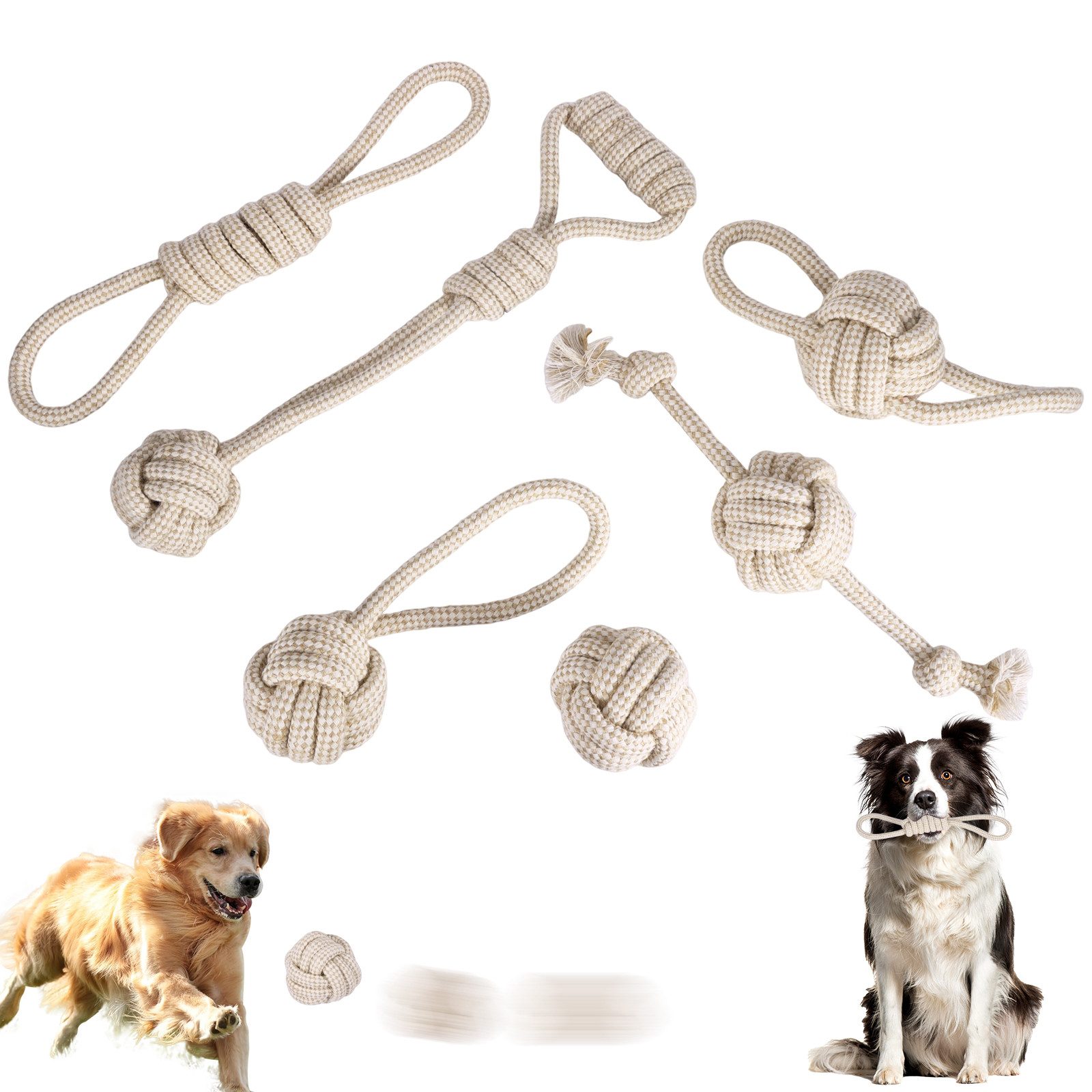 BlingBin Kauspielzeug 6 Stück Hunde Spielzeug Seil, Hergestellt aus Baumwolle & Hanf, (6er set 6-tlg), Interaktives Kauspielzeug, für Welpen, Kleine, Mittelgroße Hunde