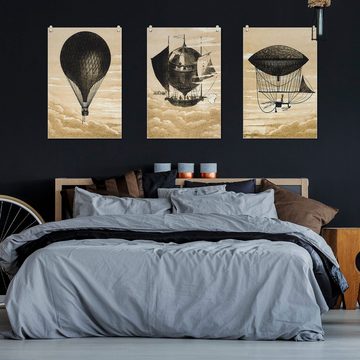 GalaxyCat Poster Historische Heißluftballone Stoff Poster Set, 3 Stück, Montgolfier, Heißluftballon, Heißluftballone Rollbild / Wallscroll