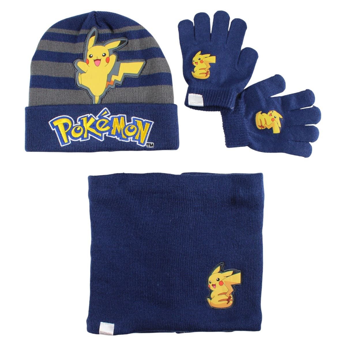 POKÉMON Fleecemütze Pokemon Pikachu Kinder Winter Set Mütze Loop plus Handschuhe 54/56 (3-St., Spar-Set)