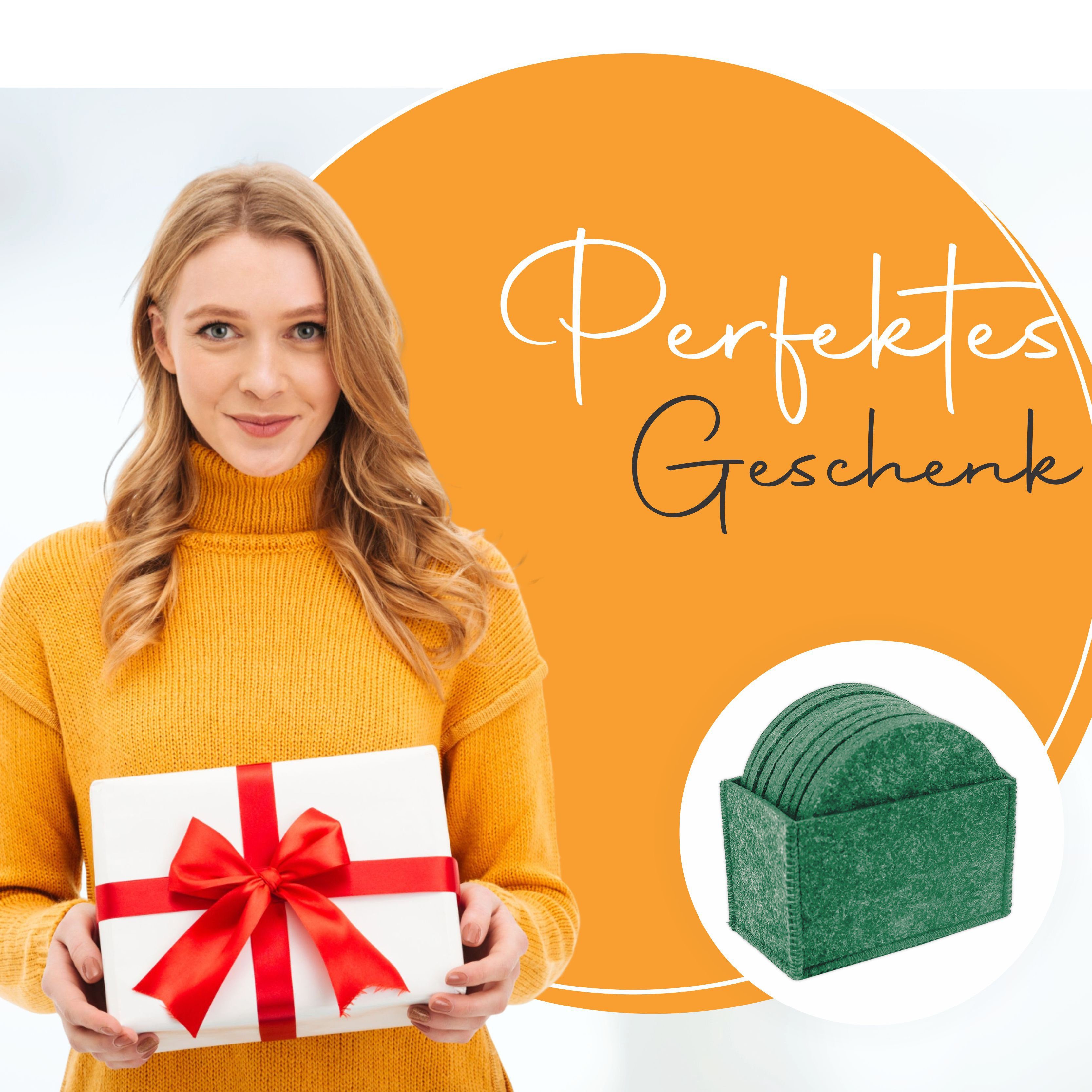 wortek Getränkeuntersetzer Filz-Untersetzer Rund für Gläser 10er Set + Box, Zubehör für Tisch & Gläser, Set, 10-tlg., waschbare Getränke Glasuntersetzer Gläser, – Bild 5 von 5