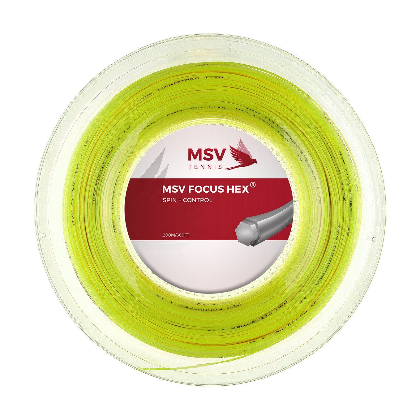 Tennissaite Focus Hex (Haltbarkeit+Spin) neongelb 200m Rolle