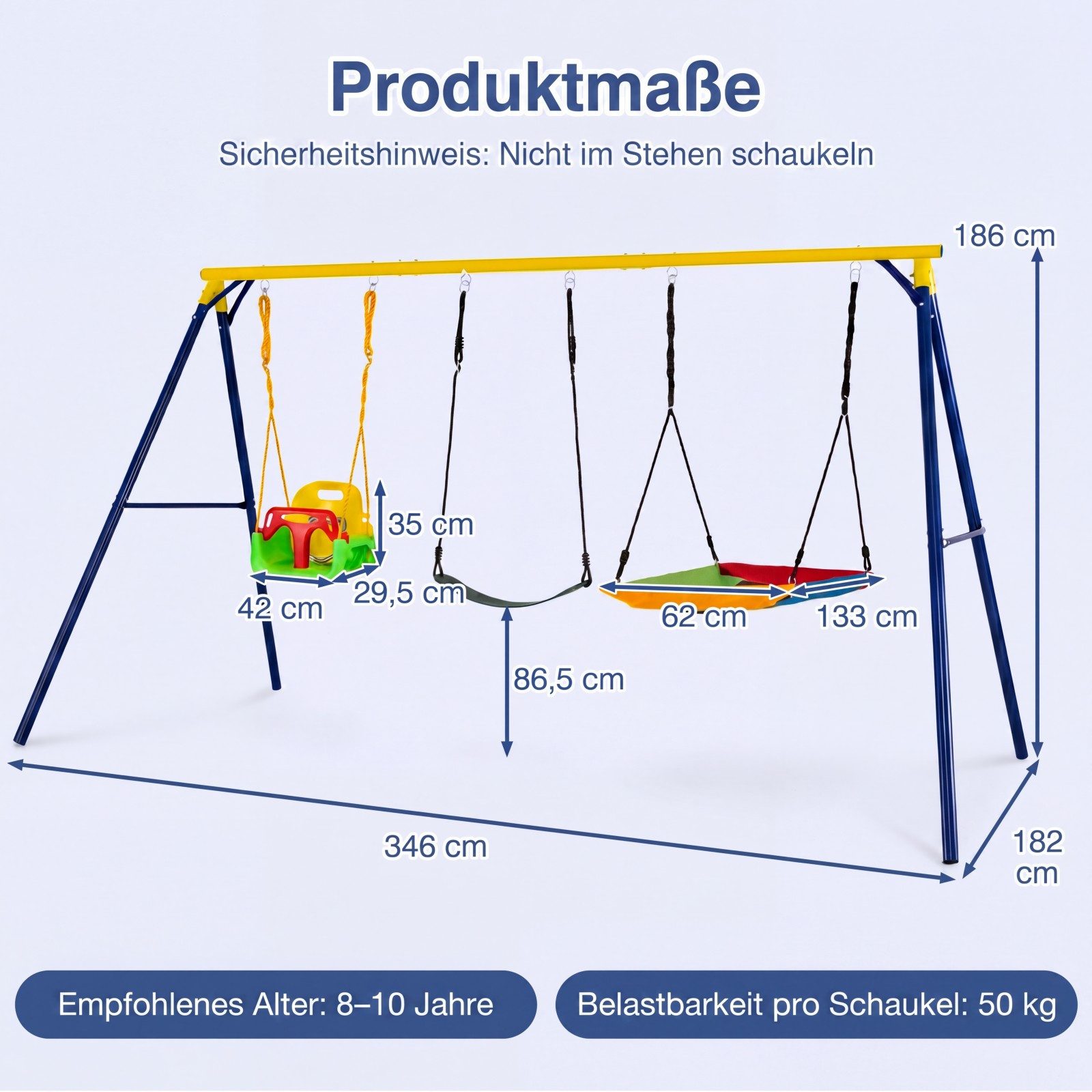 COSTWAY Doppelschaukel, Kinderschaukel, Schaukelgestell aus Metall, verstellbar