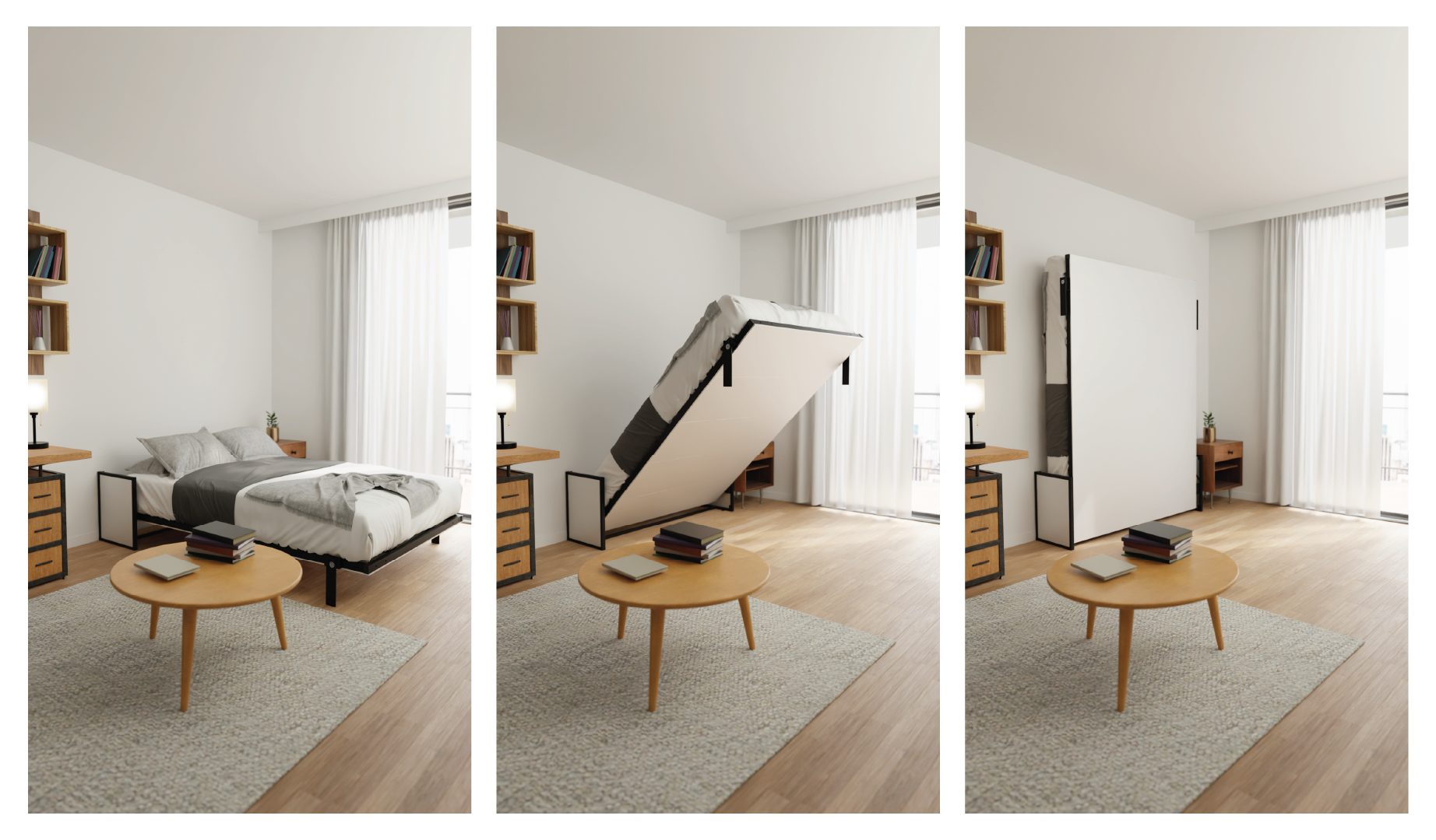 WallBedKing Schrankbett Schrankbett Morphy Horizontal Studio Klappbett - Multifunktion