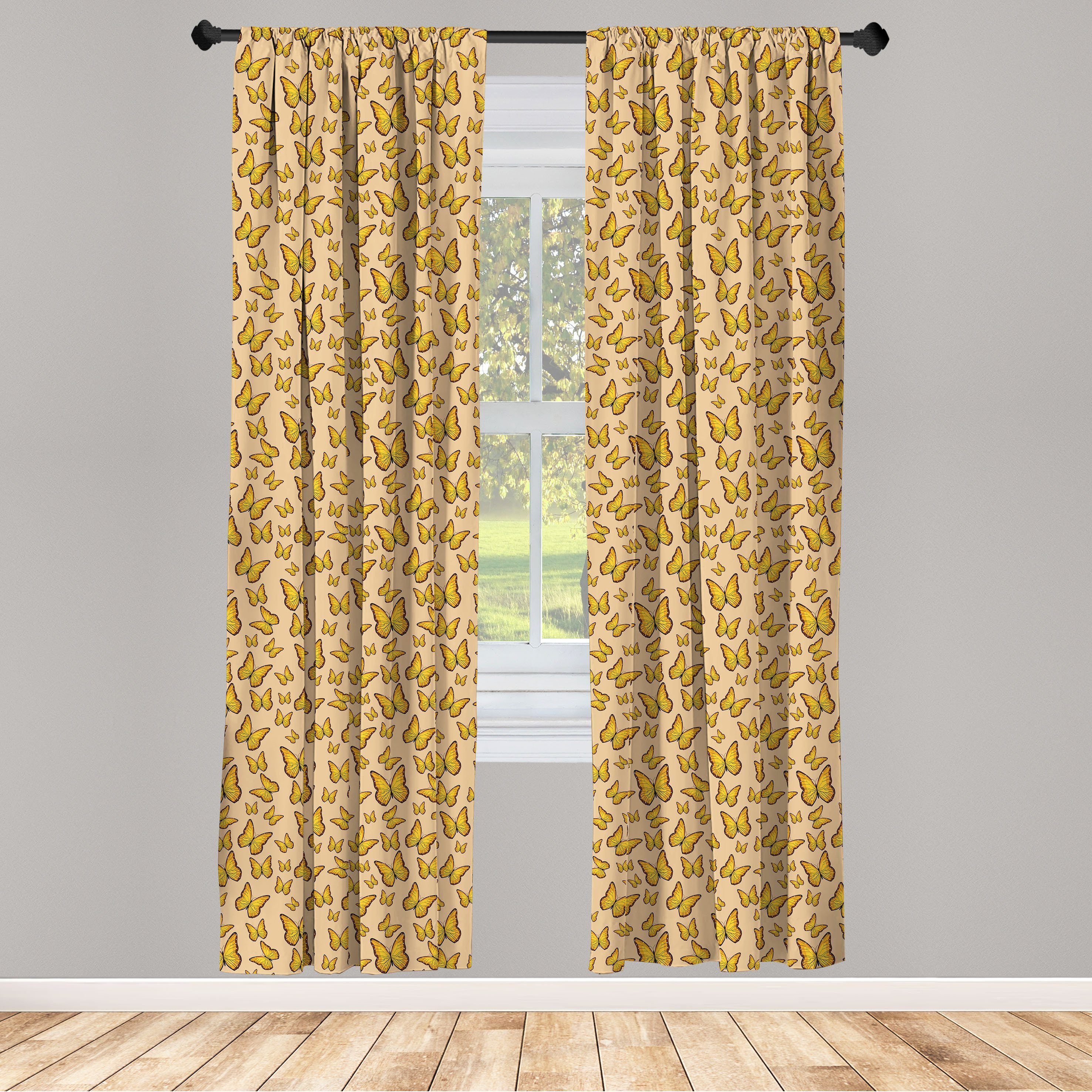 Gardine Vorhang für Gelb Abakuhaus, Dekor, Orange und Schlafzimmer Schmetterlinge Microfaser, Wohnzimmer