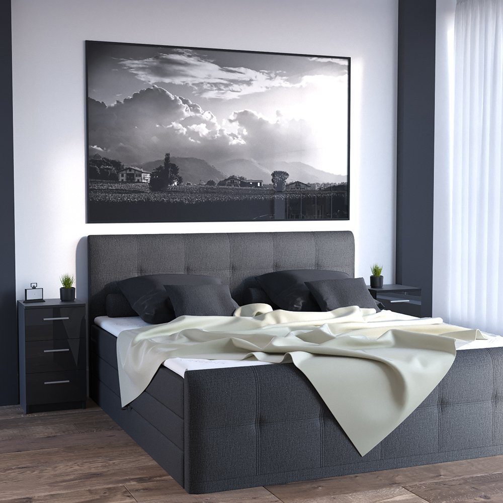 Vicco Nachtkommode, Schwarz Hochglanz, 38 x 66 cm (1 St)