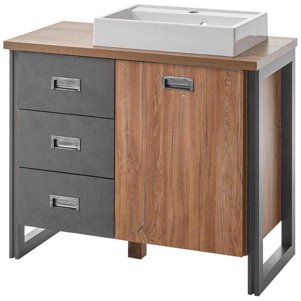 Lomadox Waschtisch DALLAS-61, Stirling Oak Nb. mit Absetzungen in Matera anthrazit 91/75/40 cm