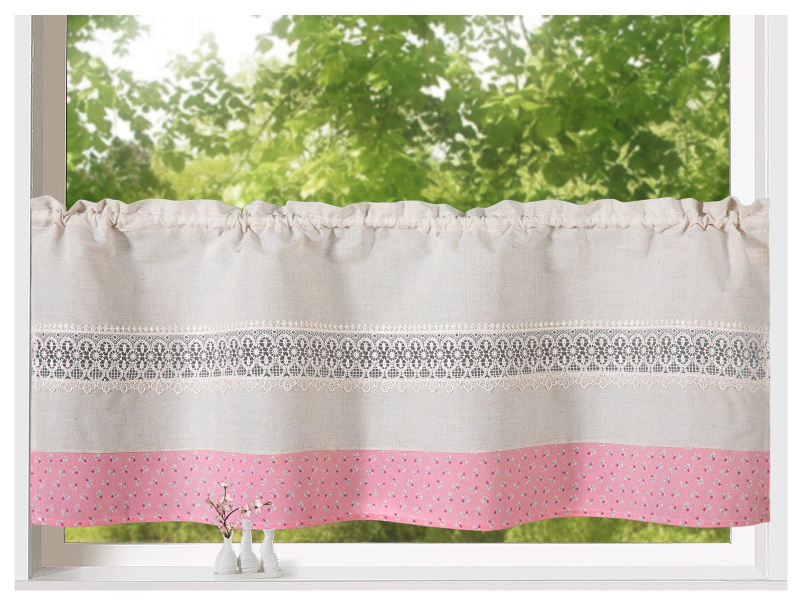 heimtexland Scheibengardine Bistrogardine Fensterdeko Rosen Leinen Optik (1 günstig online kaufen