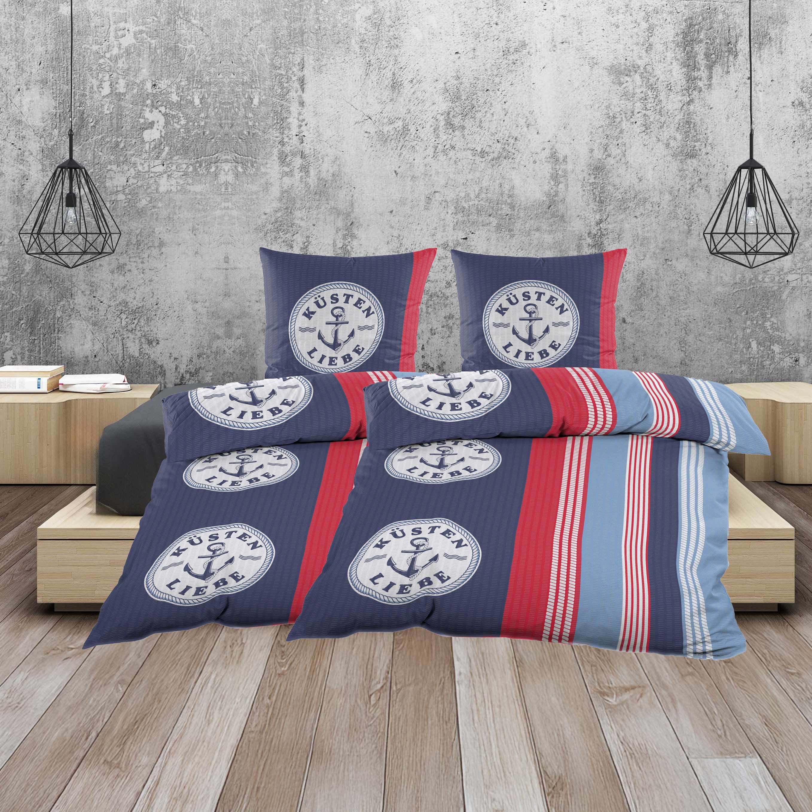 Casa Colori Bettwäsche Seersucker Bettwäsche 135x200 Küstenliebe, Seersucke günstig online kaufen