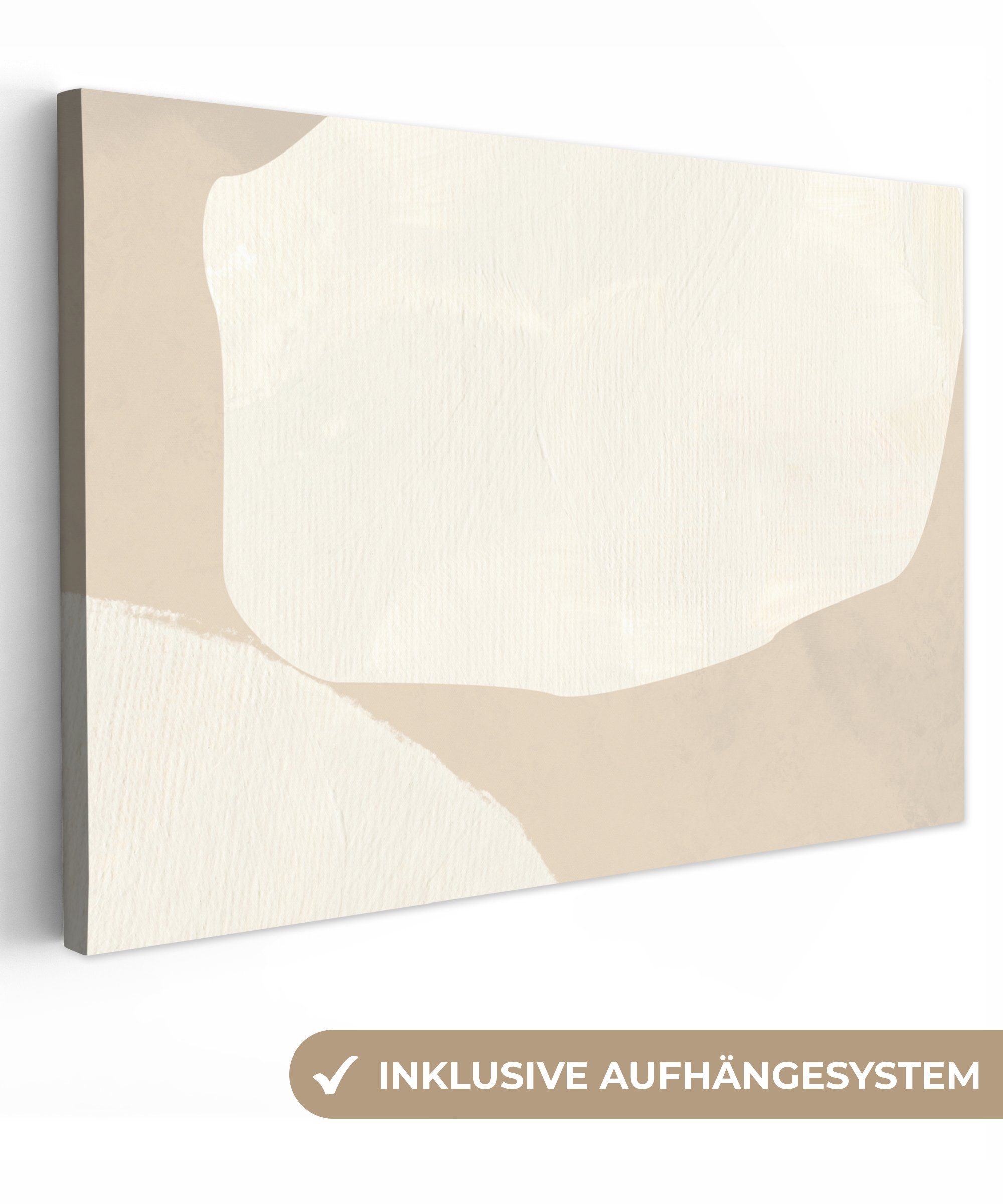 OneMillionCanvasses® Leinwandbild Beige - Abstrakt - Modern, Beige, Weiß (1 St), Wandbilder Wohnzimmer Schlafzimmer 90x60 cm