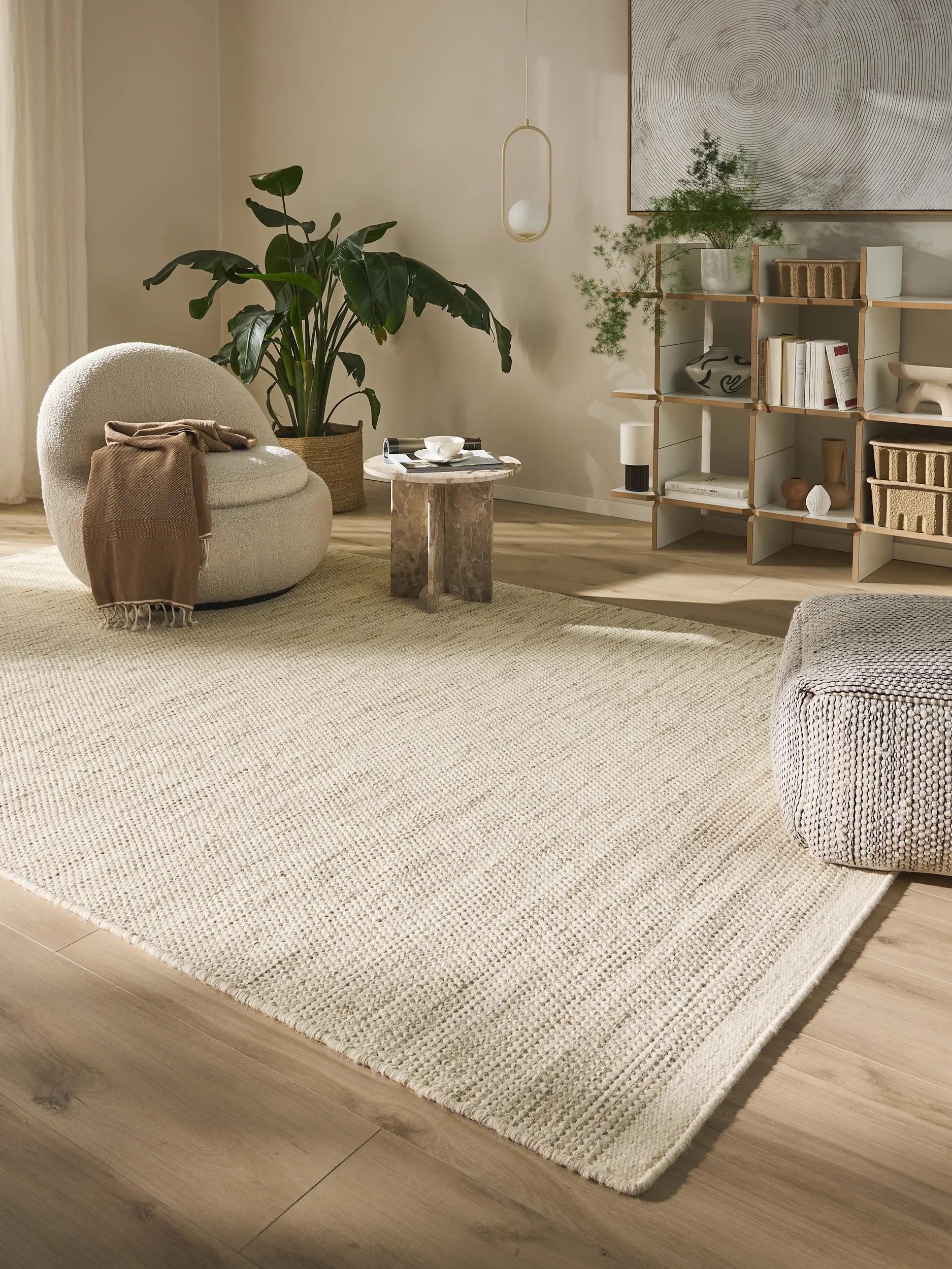 benuta Wollteppich Rocco, rechteckig, Höhe: 5 mm, Teppich Wohnzimmer, Schlafzimmer, Esszimmer, Flur, Kunstfaser, Cozy