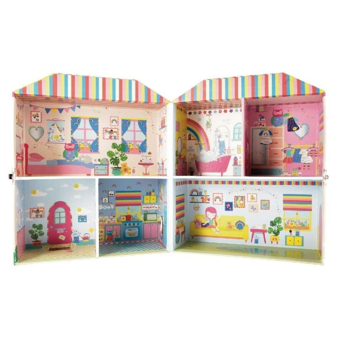 suebidou Puppenhaus Spielbox "Regenbogenmärchen" Puppenhaus zum Mitnehmen Holzfiguren, nachhaltig, kreativ
