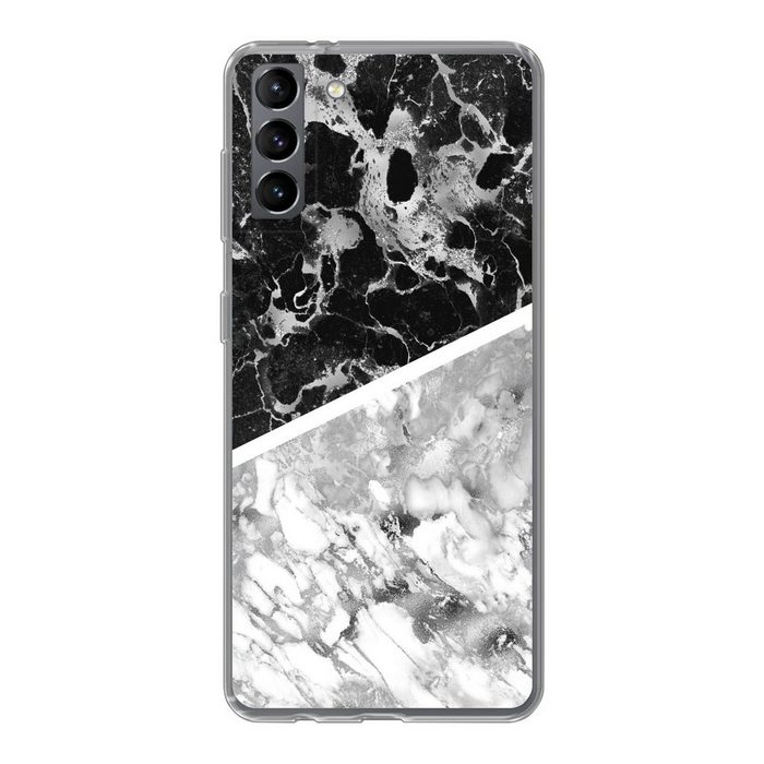 MuchoWow Handyhülle Marmor - Schwarz - Weiß - Luxus Phone Case Handyhülle Samsung Galaxy S21 Plus Silikon Schutzhülle