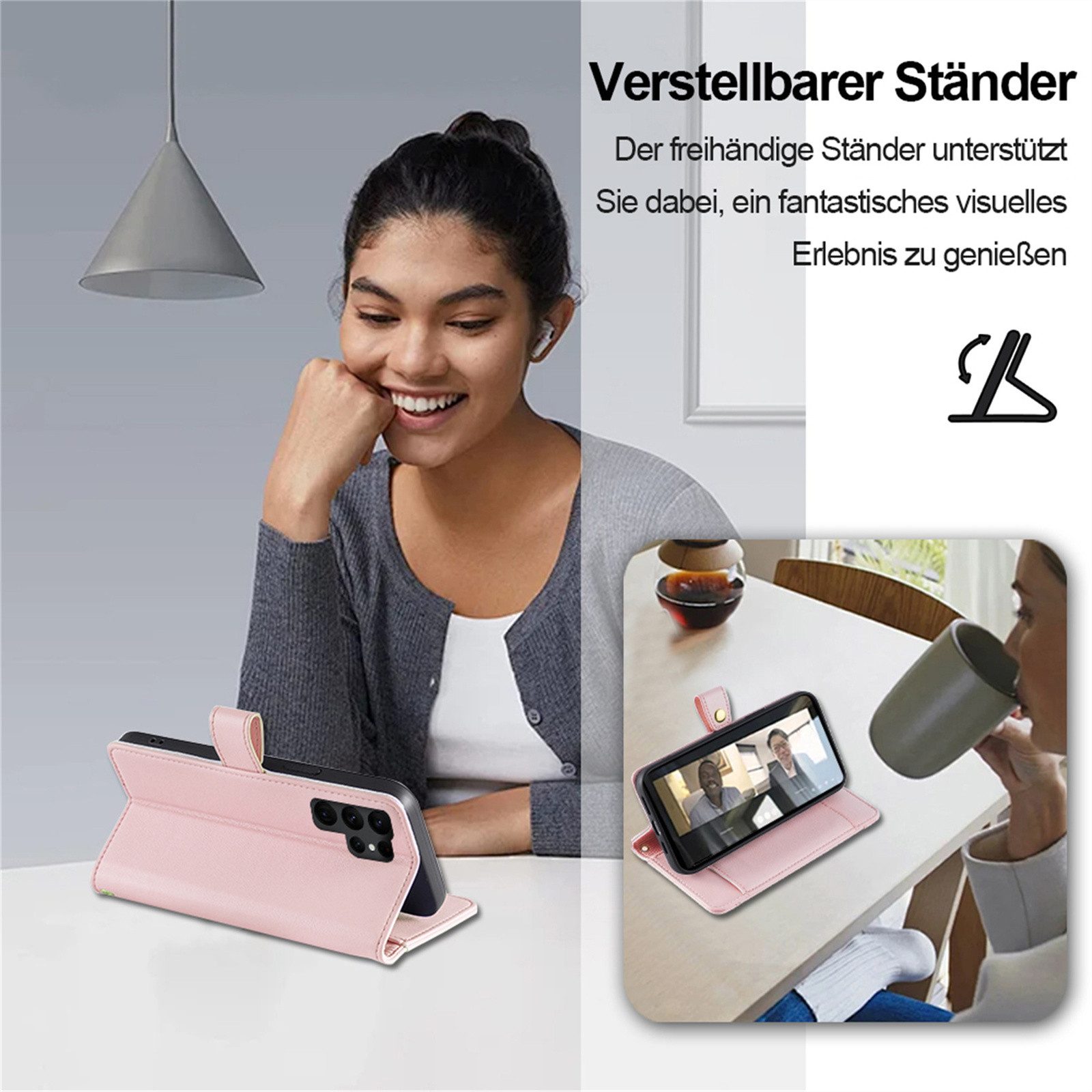 betterfon Handykette für Samsung Galaxy Leder Umhänge Hülle mit Kartenfächer, Hände frei – mit Silikonhülle & Schnur für flexiblen Alltag