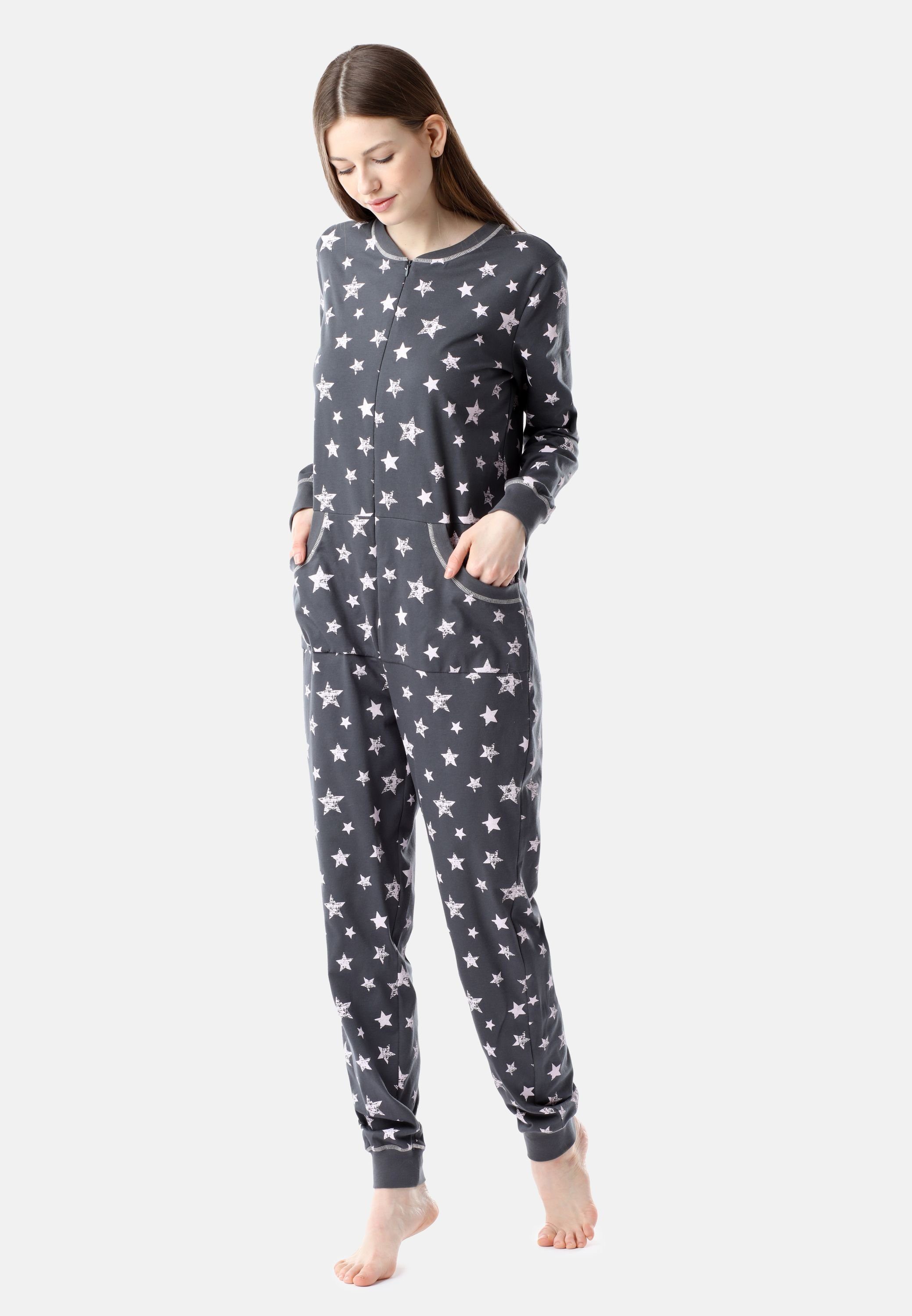 Damen Bellivalini Pyjama Schlafoverall Schlafanzug Sterne BLV50-206 Graphite/Rosa