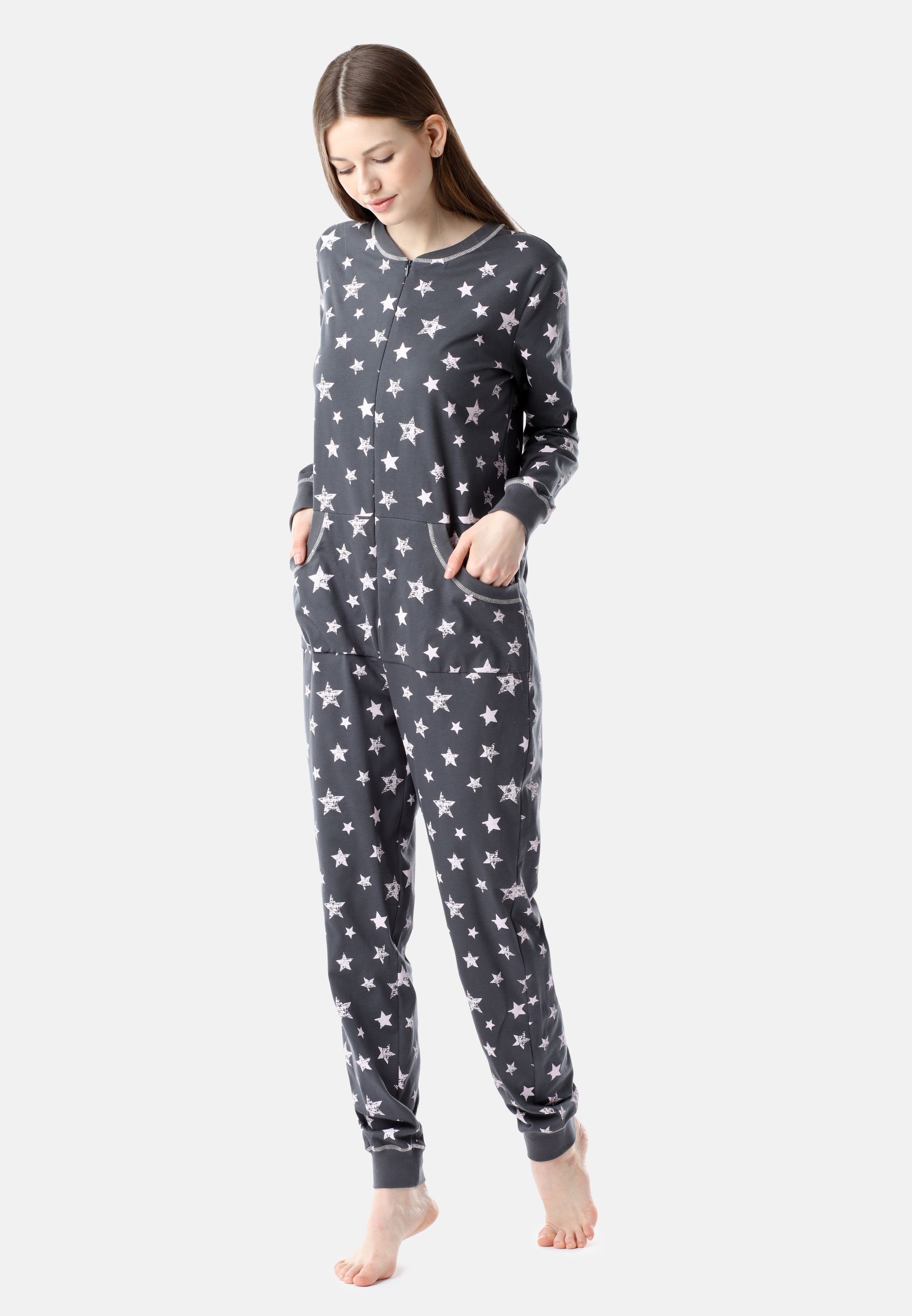 Sterne Graphite/Rosa Schlafanzug BLV50-206 Bellivalini Pyjama Damen Schlafoverall