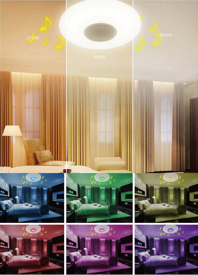 TRANGO LED Deckenleuchte, 3095 *EMA* stufenlos dimmbare & CCT Farbsteuerung  24 Watt LED-Deckenleuchte mit integrierter RGB Farbwechsel  Ambiente-Beleuchtung inkl. Bluetooth-Lautsprecher, mit App-Steuerung und  Sternenhimmel-Effekt