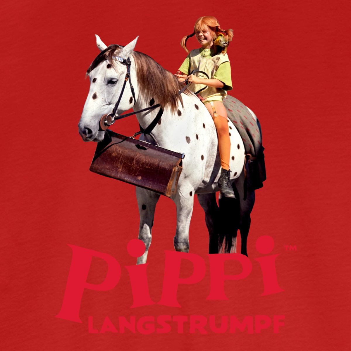 Spreadshirt T-Shirt Pippi Langstrumpf Reitet Auf Kleiner Onkel Kinder Premium Langarmshirt (1-tlg)