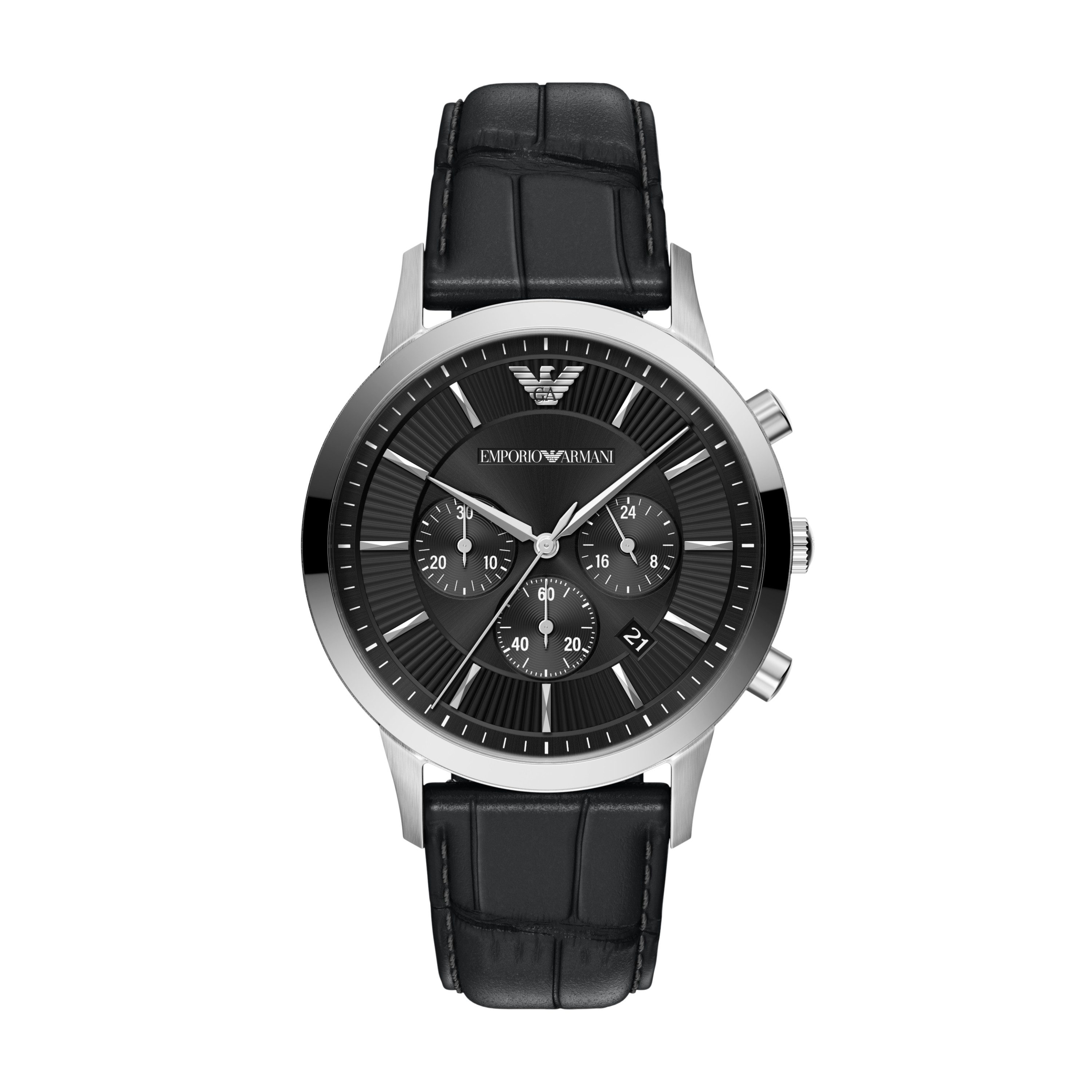 Emporio Armani Chronograph AR11820, Quarzuhr, Armbanduhr, Lederarmband, analog, Tag, Stoppfunktion