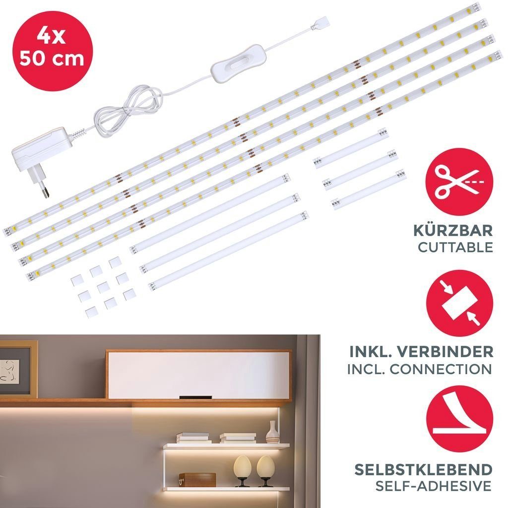 integriert, - Unterbauleuchte Küchenbeleuchtung mit Helle LED fest Schrankleuchte Stripes Neutralweiß, 4x50cm LED LED Schalter Lichtleiste B.K.Licht Strip 4.000K BKL1179, 1.100lm