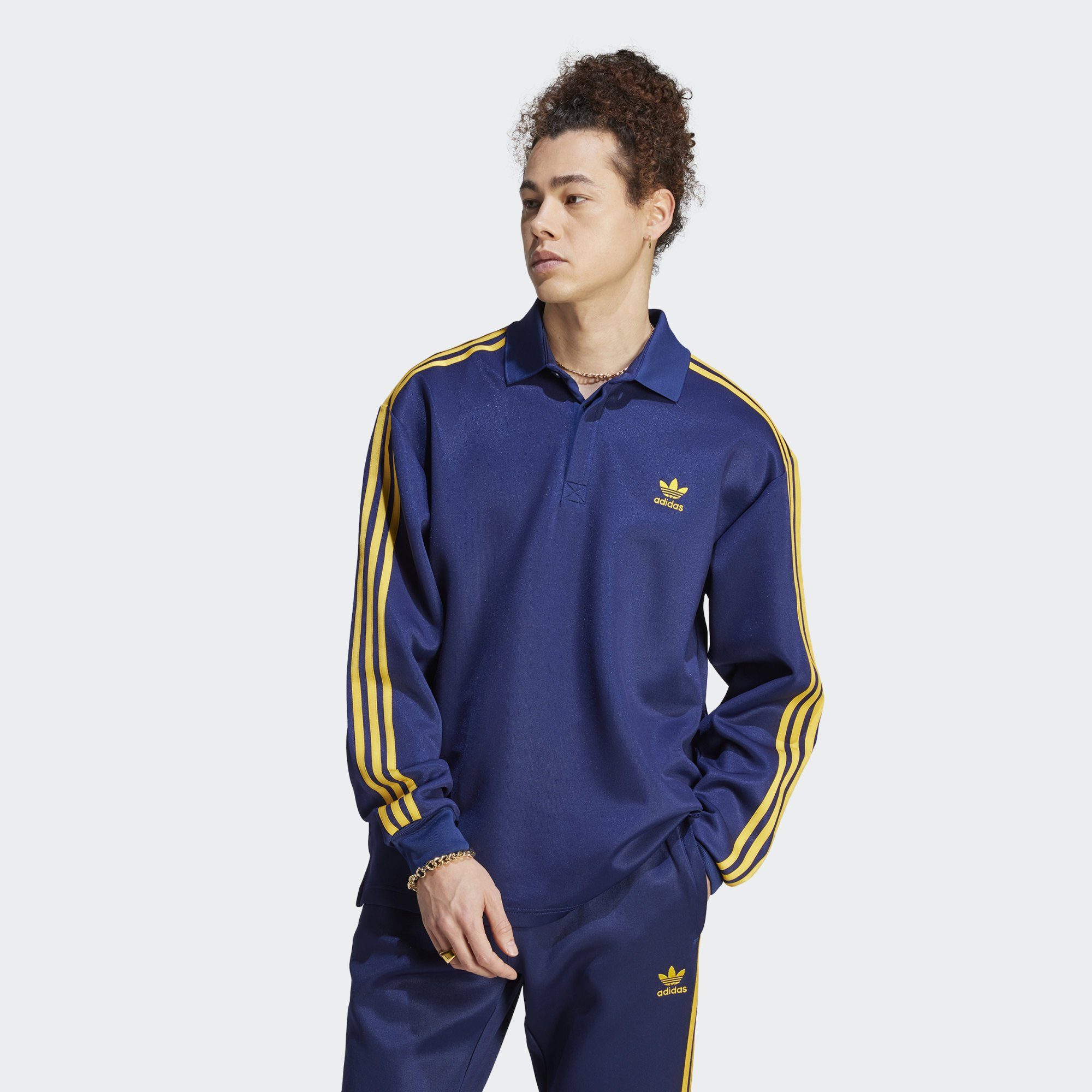 adidas Originals Langarm-Poloshirt ADICOLOR CLASSICS+ LONG SLEEVE POLOSHIRT Dark Blue / Crew Yellow