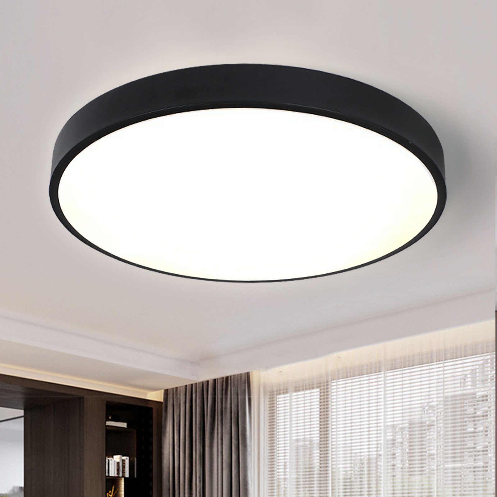 style home LED Deckenleuchte Modern Deckenlampe für Wohnzimmer Schlafzimmer, 24W-Warmweiß 3000K, LED fest integriert, Warmweiß 3000K ohne Fernbedienung, Runde Flach Lampe aus Metall, Ø30x4cm, Schwarz