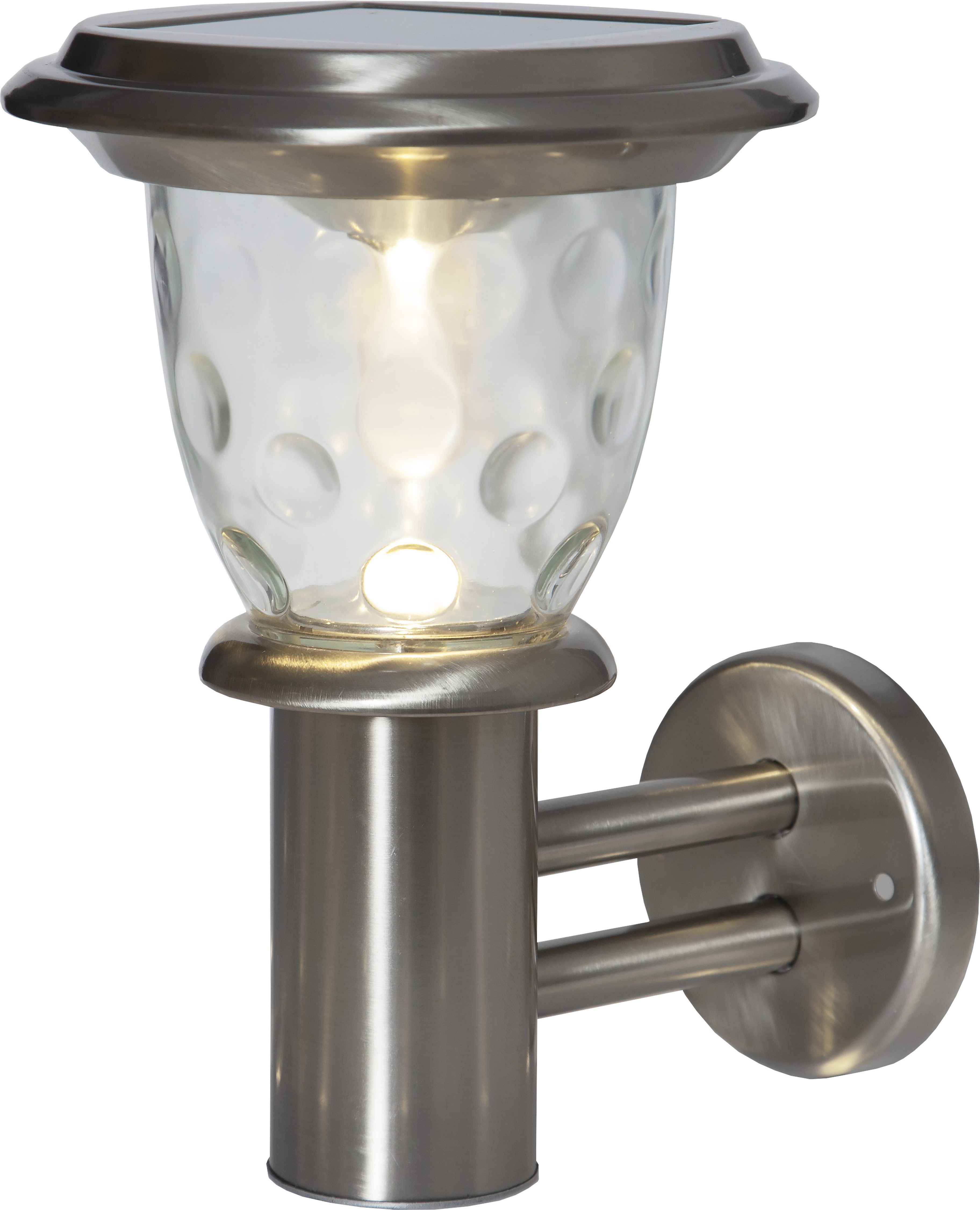 STAR TRADING LED Solarleuchte Solar-Wandleuchte Pireus, Tageslichtsensor, LED fest integriert, Warmweiß, Bubbly-Glass-Effekt, 20 lm, Dämmerungssensor