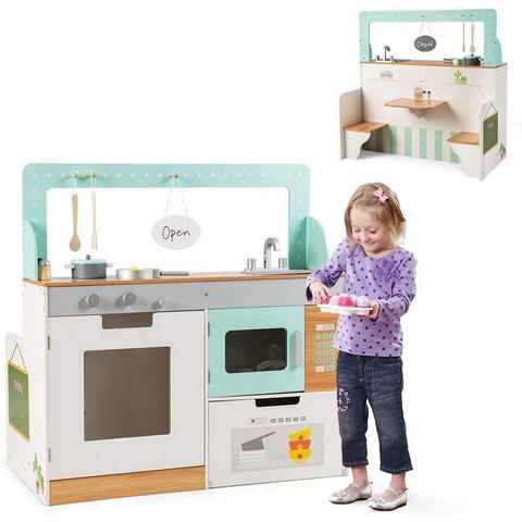 COSTWAY Spielküche 2 in 1 Kinderküche, mit Spüle, Herd, Mikrowelle, Ofen