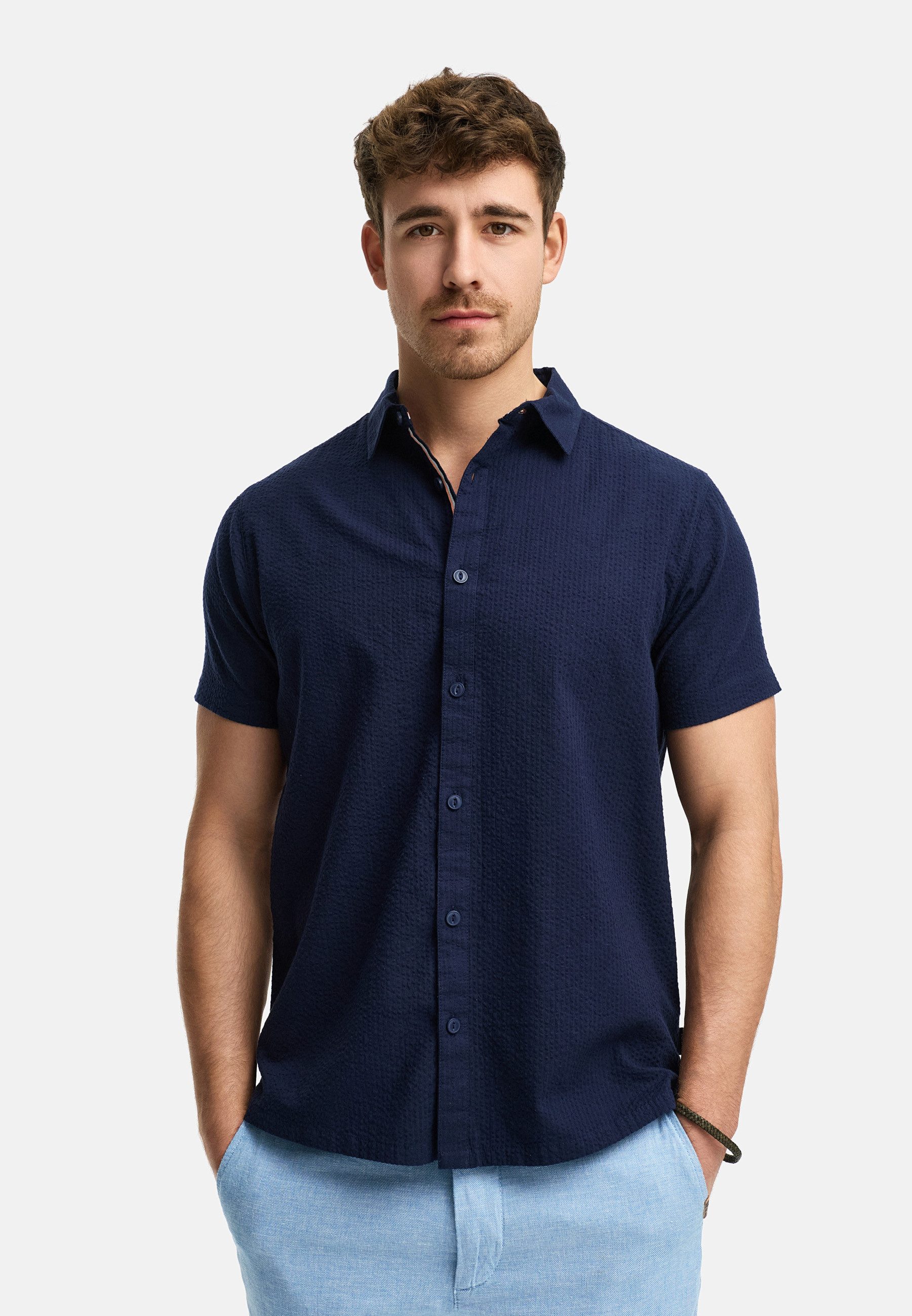 Indicode Kurzarmhemd INMaribo aus Seersucker-Material für günstig online kaufen