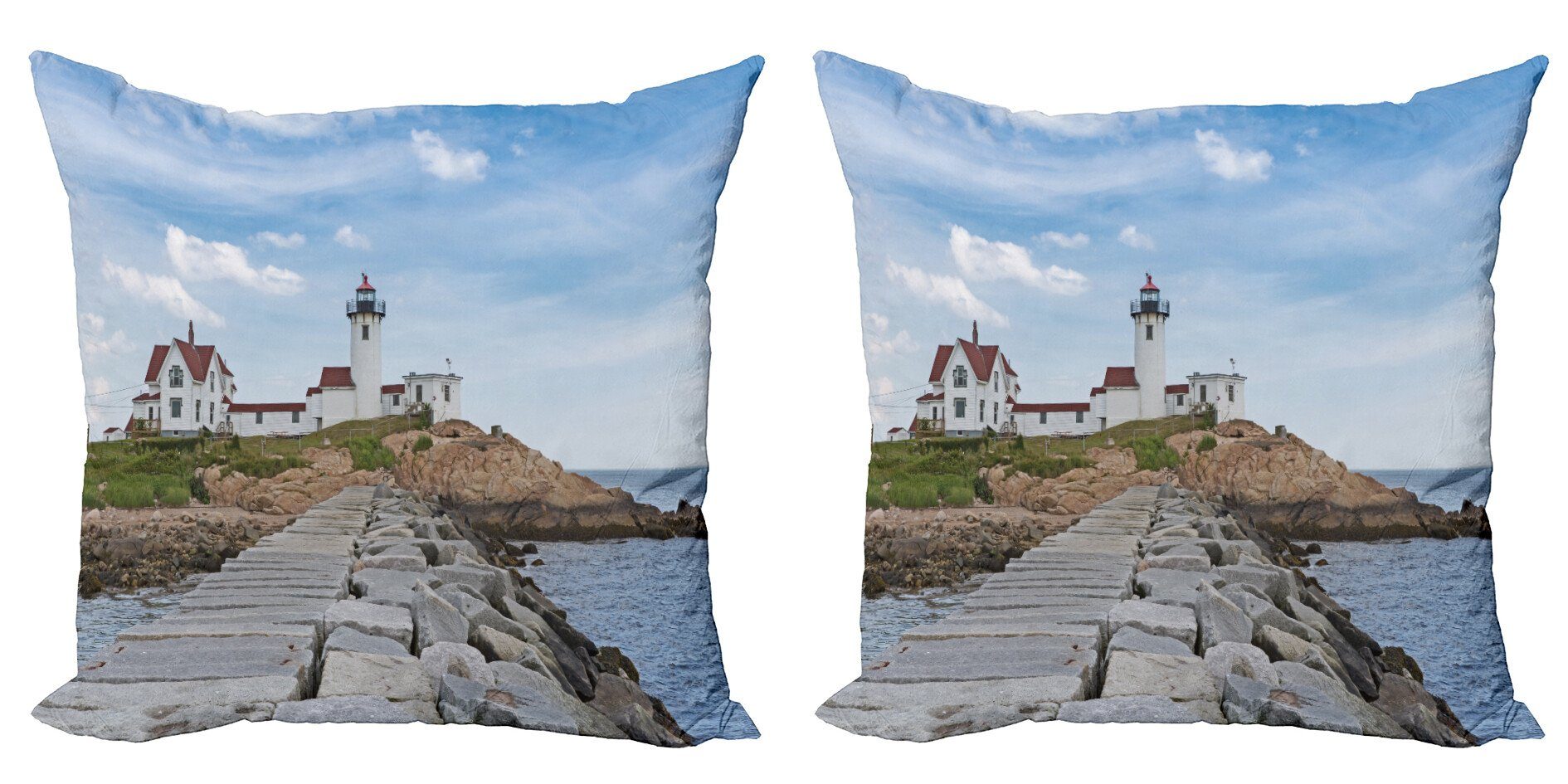 Kissenbezüge Modern Accent Doppelseitiger Digitaldruck, Abakuhaus (2 Stück), Massachusetts Coastal Harbor Side