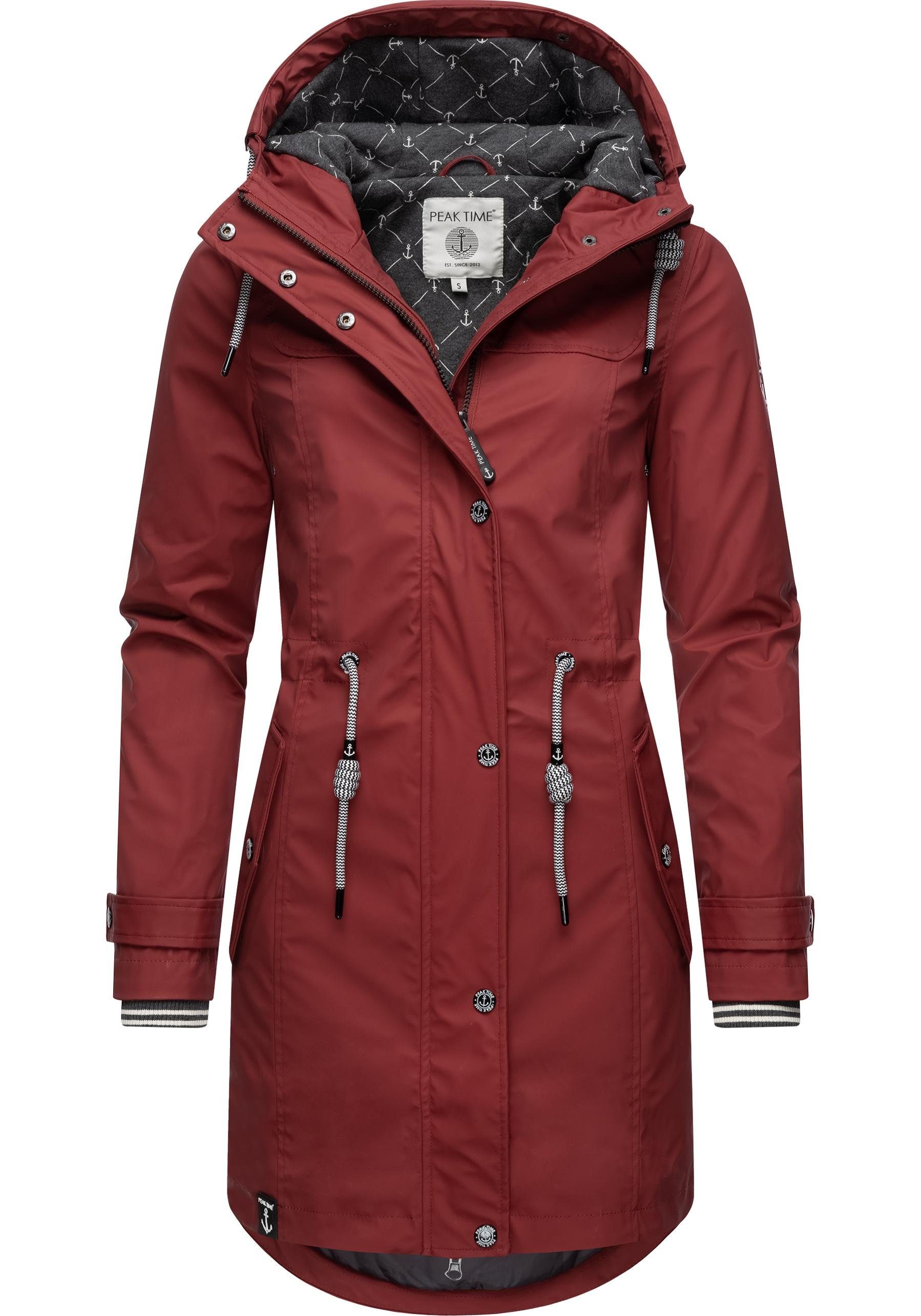 PEAK TIME Regenjacke L60042 stylisch taillierter Regenmantel für Damen weinrot