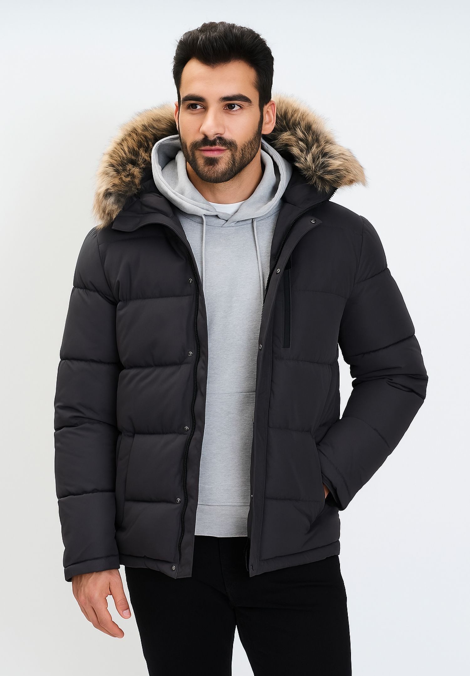 Winterjacke Gefütterte Jacke mit Fellimitat (XS-XXL)