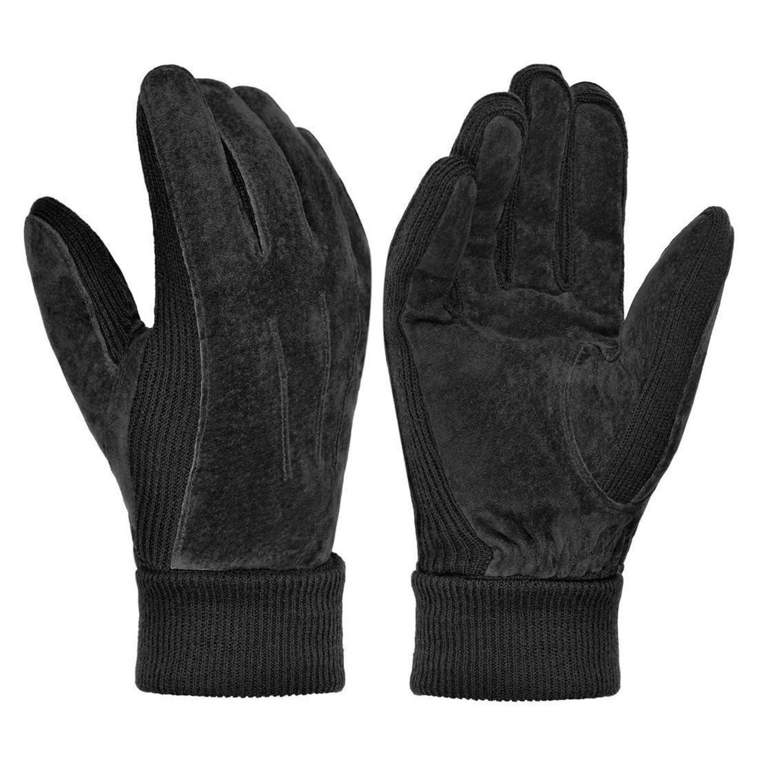 LuxusKollektion Lederhandschuhe Herren Winterhandschuhe Wildleder Fleece gefüttert Schwarz M (1-St)