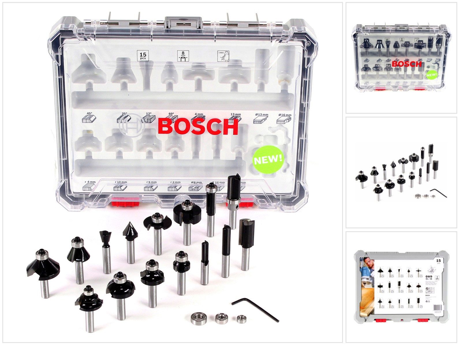 Bosch Professional Fräser-Set Mixed Fräser Set 8 mm 15 tlg. + Koffer (2607017472) für Oberfräsen