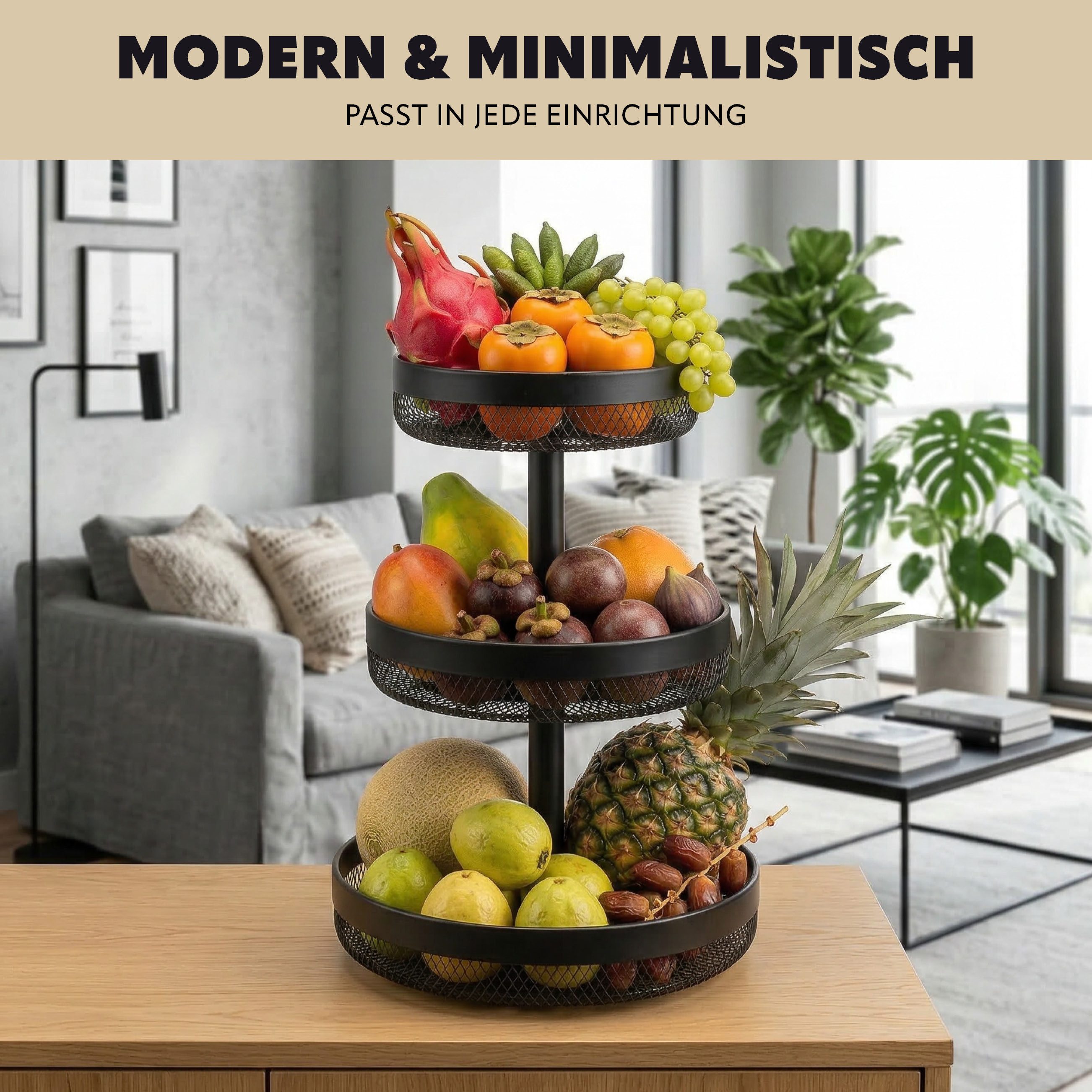 eluno Obstschale rund 3-stöckig, Ø 20 cm, 25 cm und 30 cm, Metall