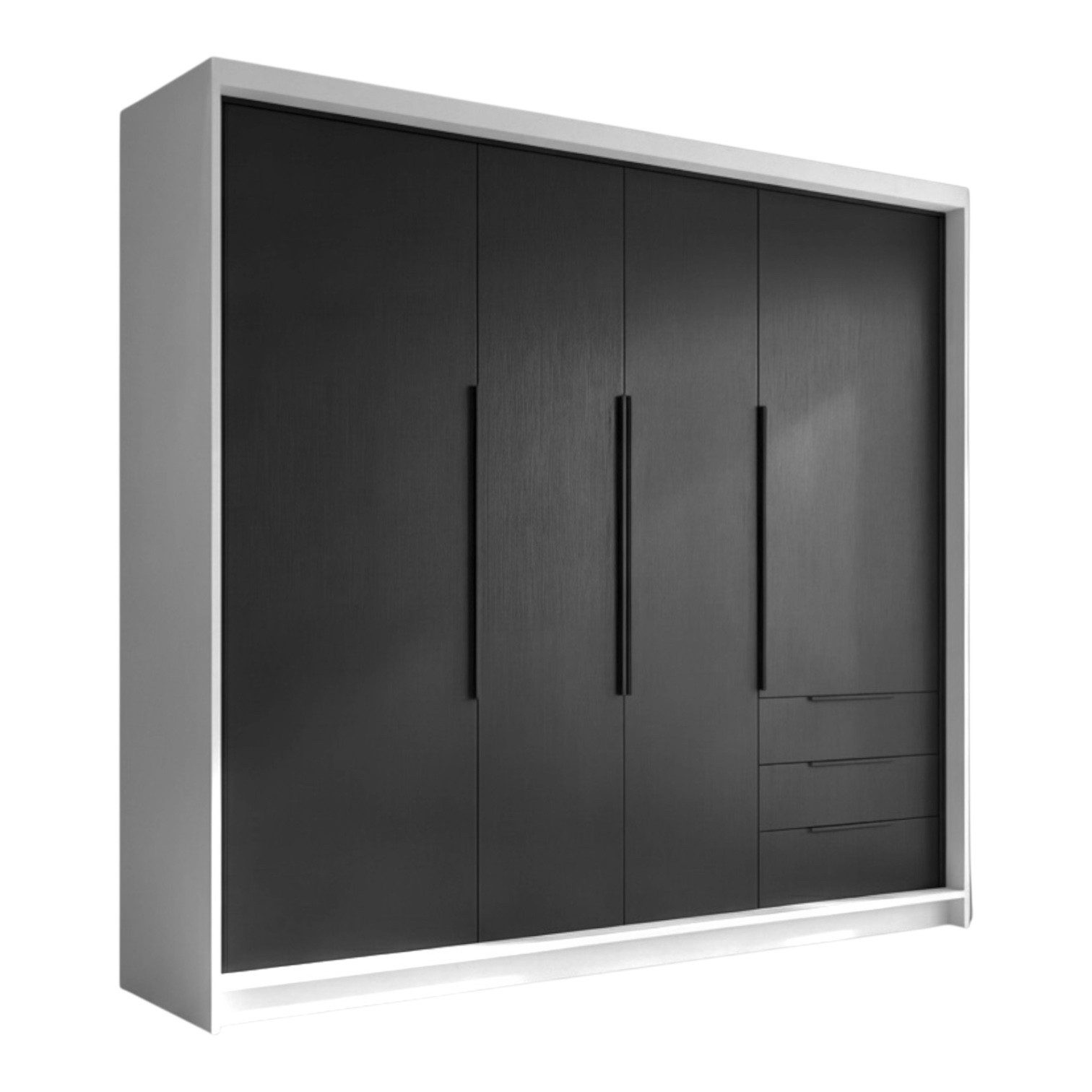 A&J MöbelLand GmbH Drehtürenschrank viertüriger Kleiderschrank mit Schubladen und Metallgriffen. (Geräumiger vier¬türiger Kleiderschrank mit Schubladen und Metallgriffen. Geräumiger Schrank mit einer Breite von 200 cm und Schubladen, ideal zur Aufbewahrun