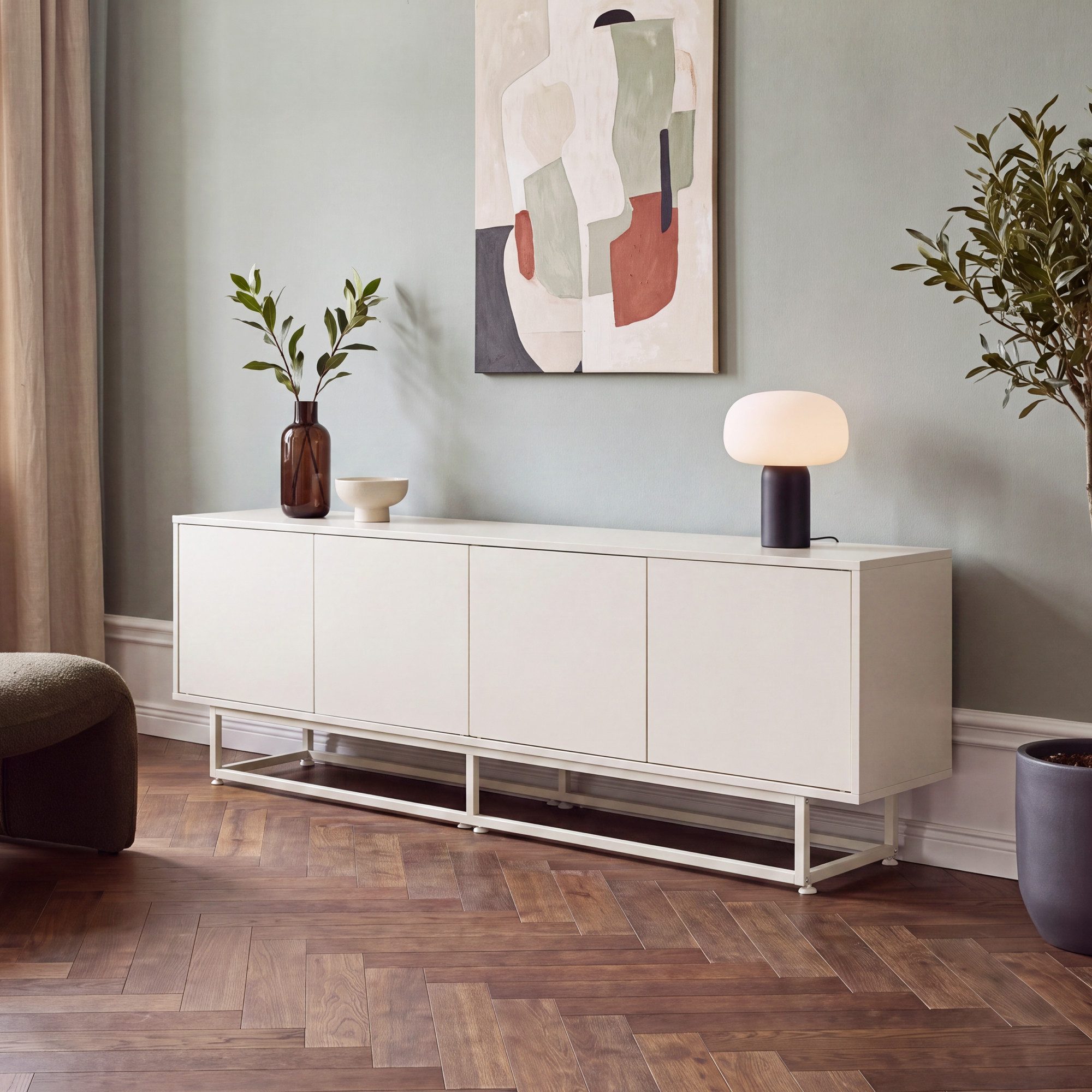 en.casa Sideboard, »Boxholm« mit 4 Türen 180 x 30 x 56 cm Schwarz/Walnussoptik