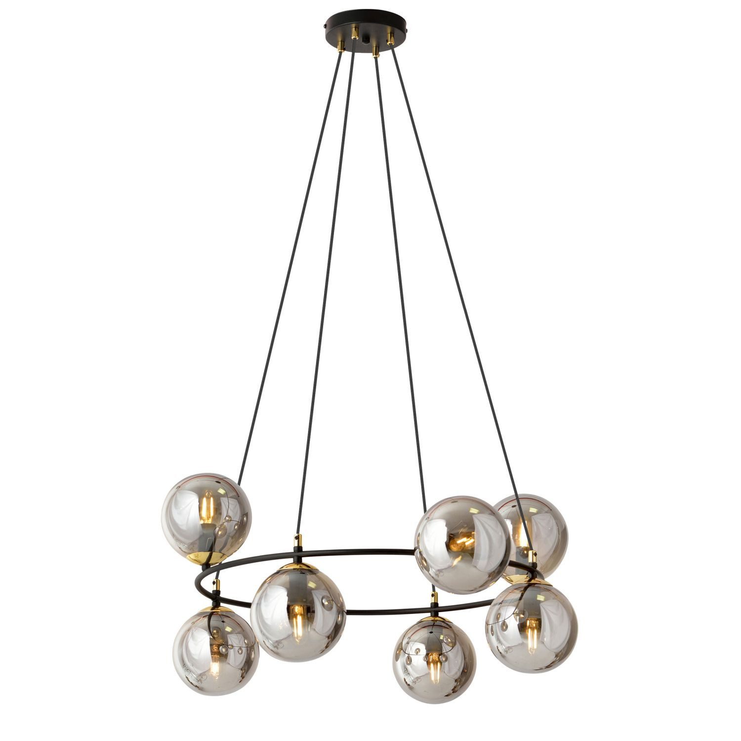 Licht-Erlebnisse Pendelleuchte BRUNO, ohne Leuchtmittel, Metall Rauchglas E14 H: max. 100 cm in Schwarz Graphit Gold 7-flammig