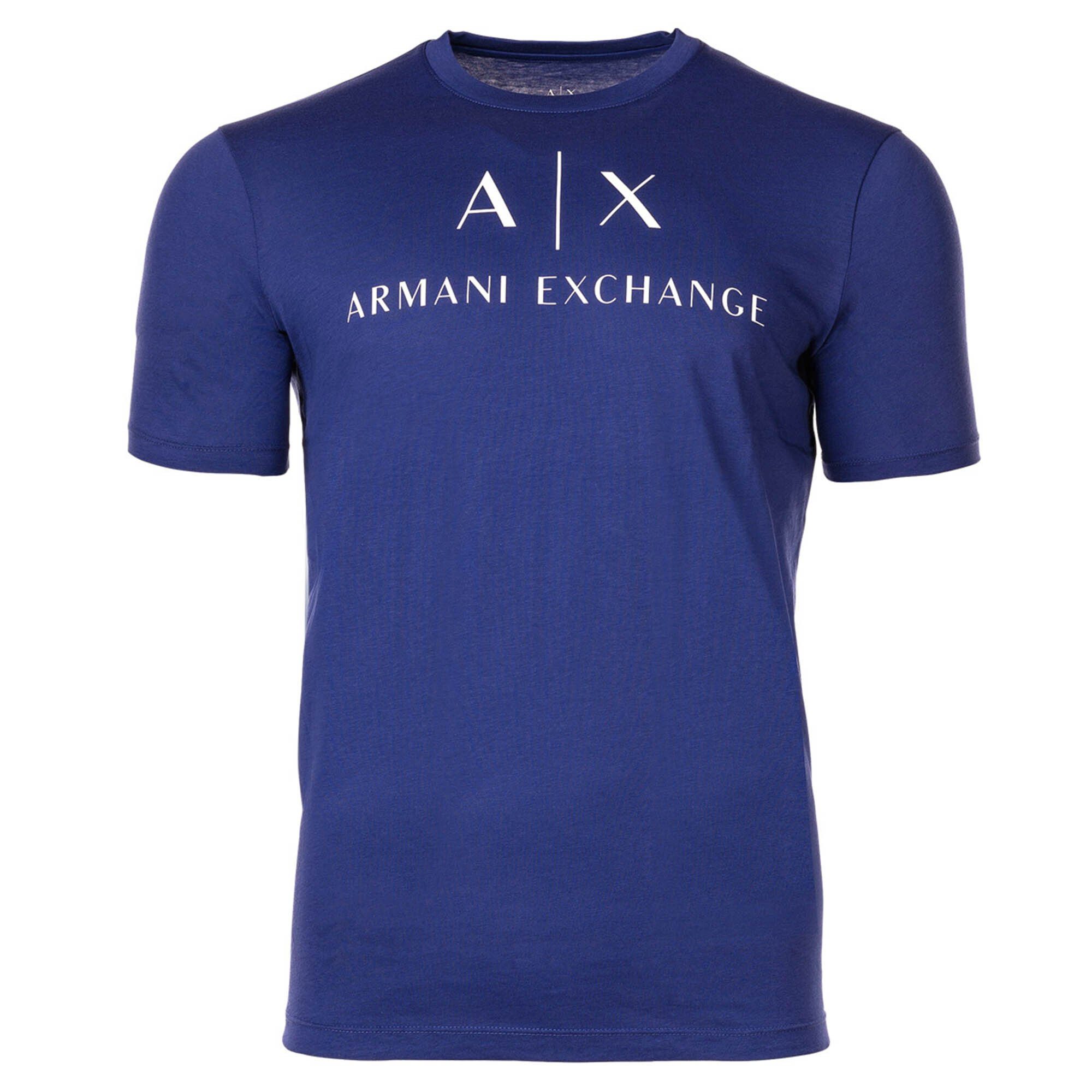 Rundhals, T-Shirt Cotton - Ultramarine) (New Schriftzug, Blau EXCHANGE Herren ARMANI T-Shirt