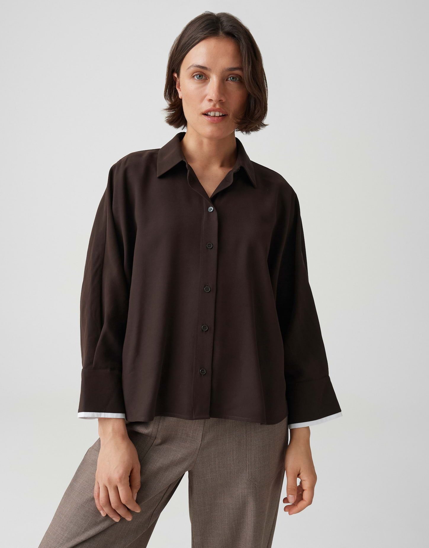 OPUS Hemdbluse mit kontrastfarbener Manschette Loose Fit Vielseitig kombinierbar für casual Looks