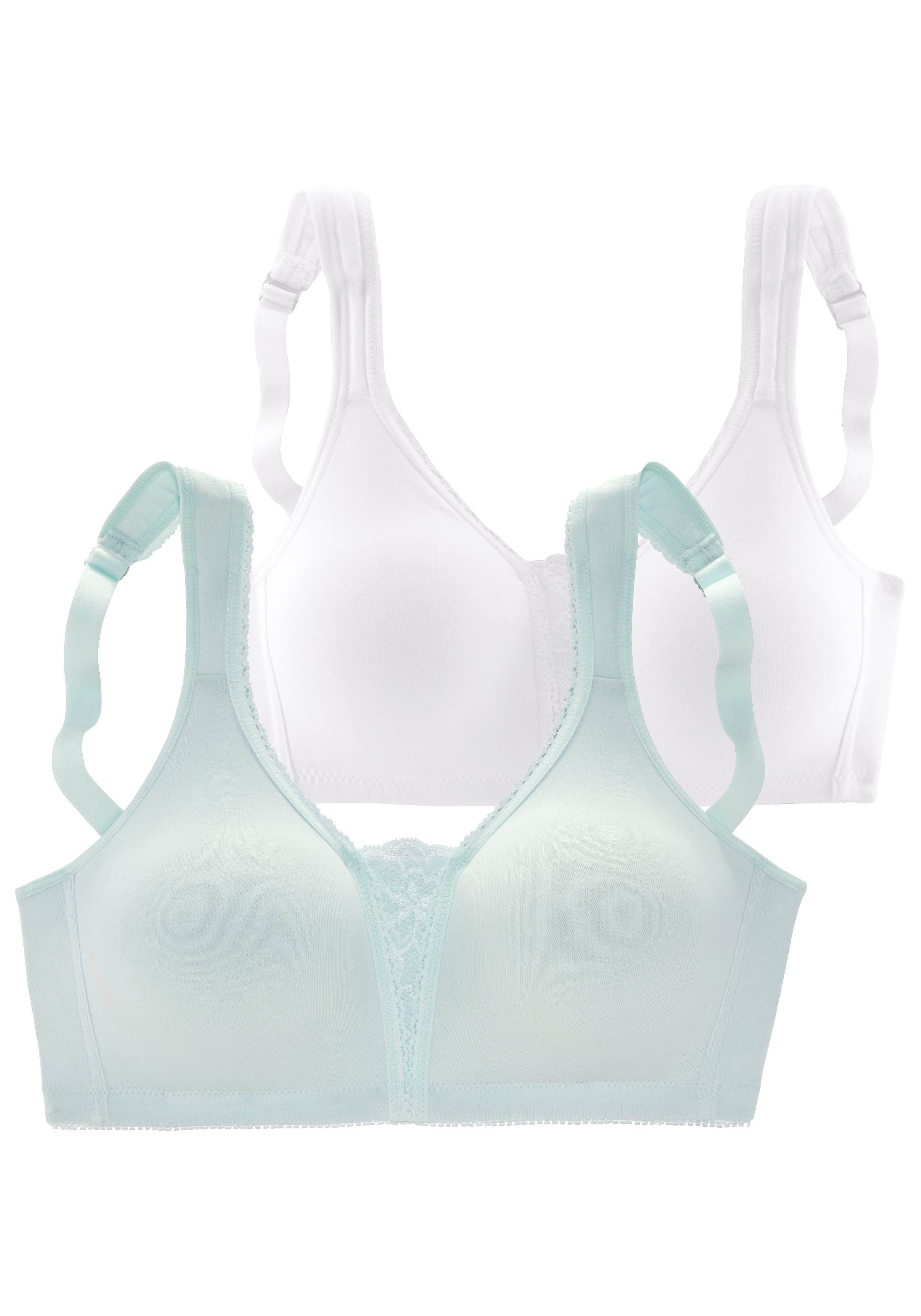 petite fleur by Lascana Soft-BH (Packung, 2 Stück) ohne Bügel, Baumwolle mit Spitzen-Details, große Größen, bequemer BH