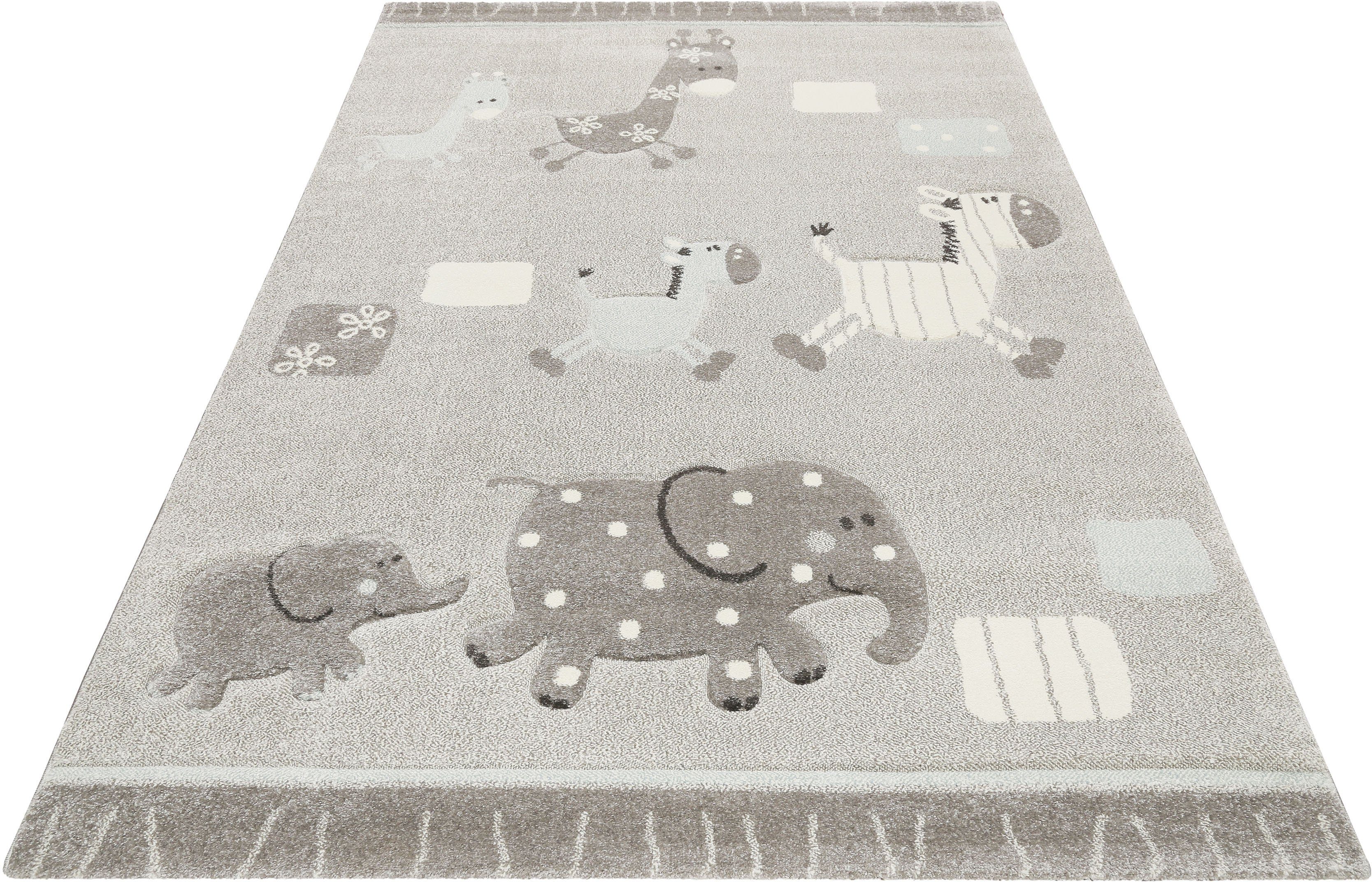 Esprit Kinderteppich Kids Lucky Zoo 2.0, ESP-24323, rechteckig, Höhe: 13 mm, Kinder Zoo Motiv Kurzflor Teppich