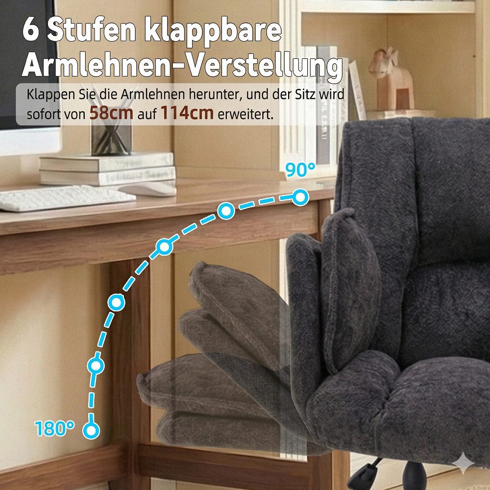 Vankel Drehstuhl Ergonomischer Bürostuhl mit Air-Lordosenstütze und Rollen, Mit breitem Sitz, klappbaren Armlehnen und weicher Polsterung – Bild 3 von 5