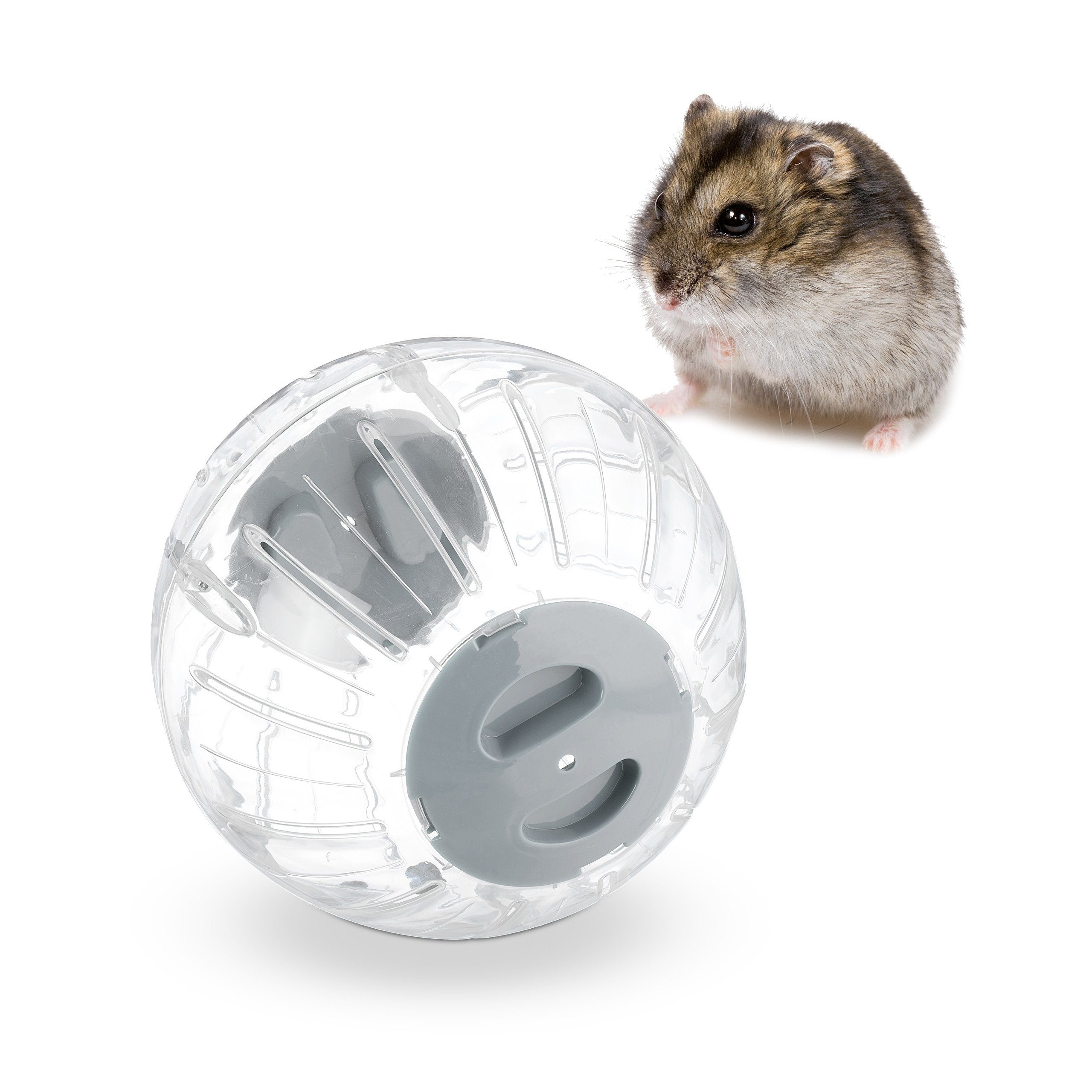 relaxdays Tierball Hamsterball mit Kunststoff grauem Deckel